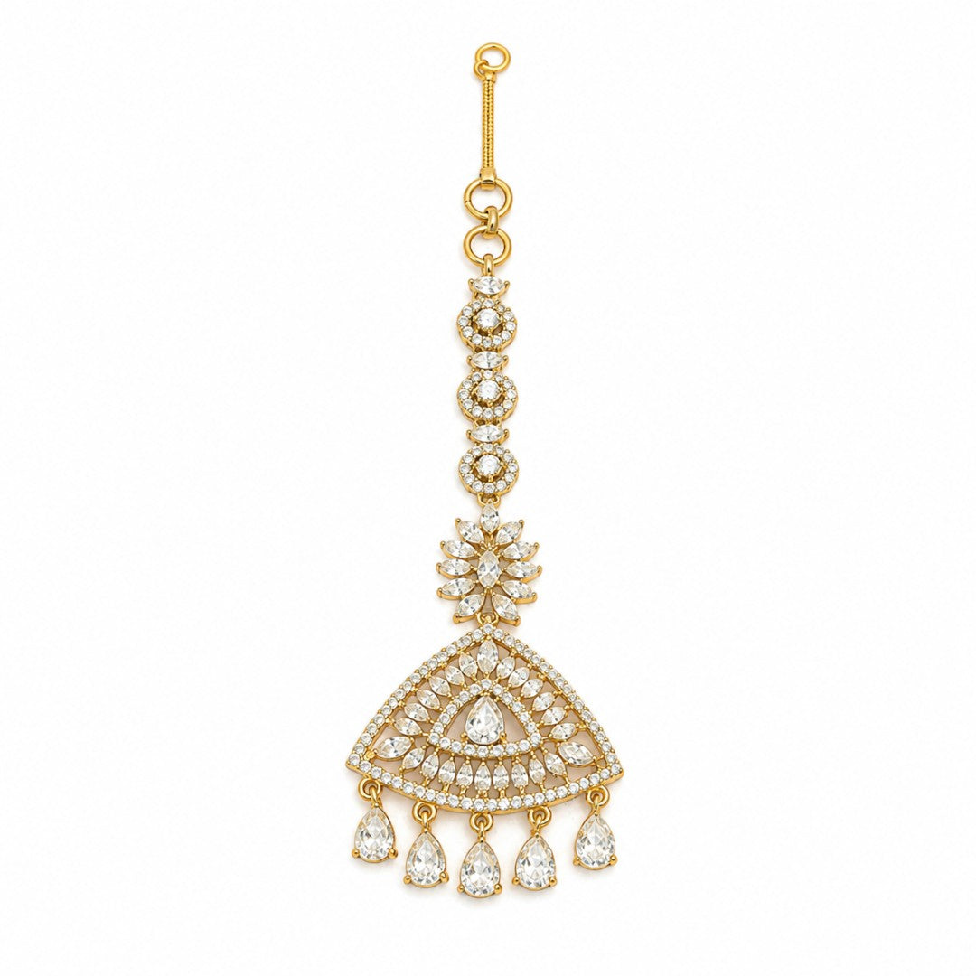 Crystal Floral Teardrop Gold-Tone Maang Tikka