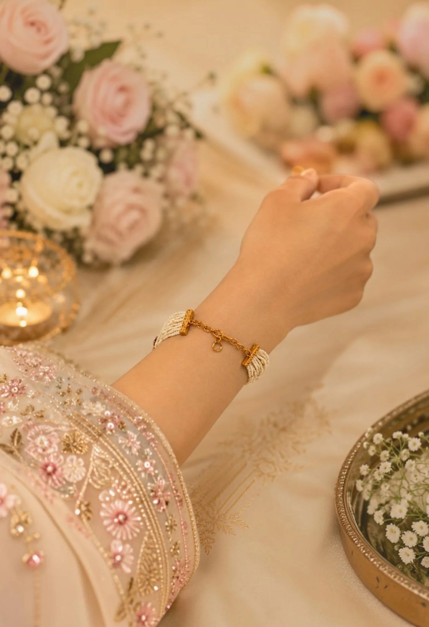 Pearl Bloom Ruby Charm Bracelet