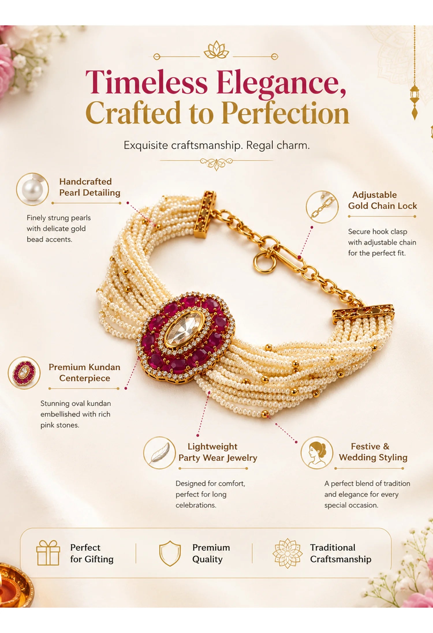 Pearl Bloom Ruby Charm Bracelet