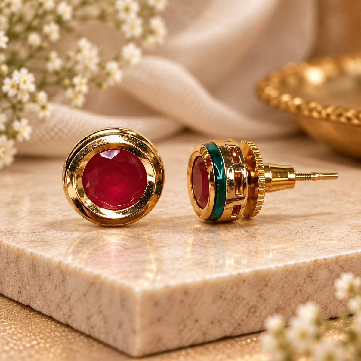 Crimson Halo Stud Earrings