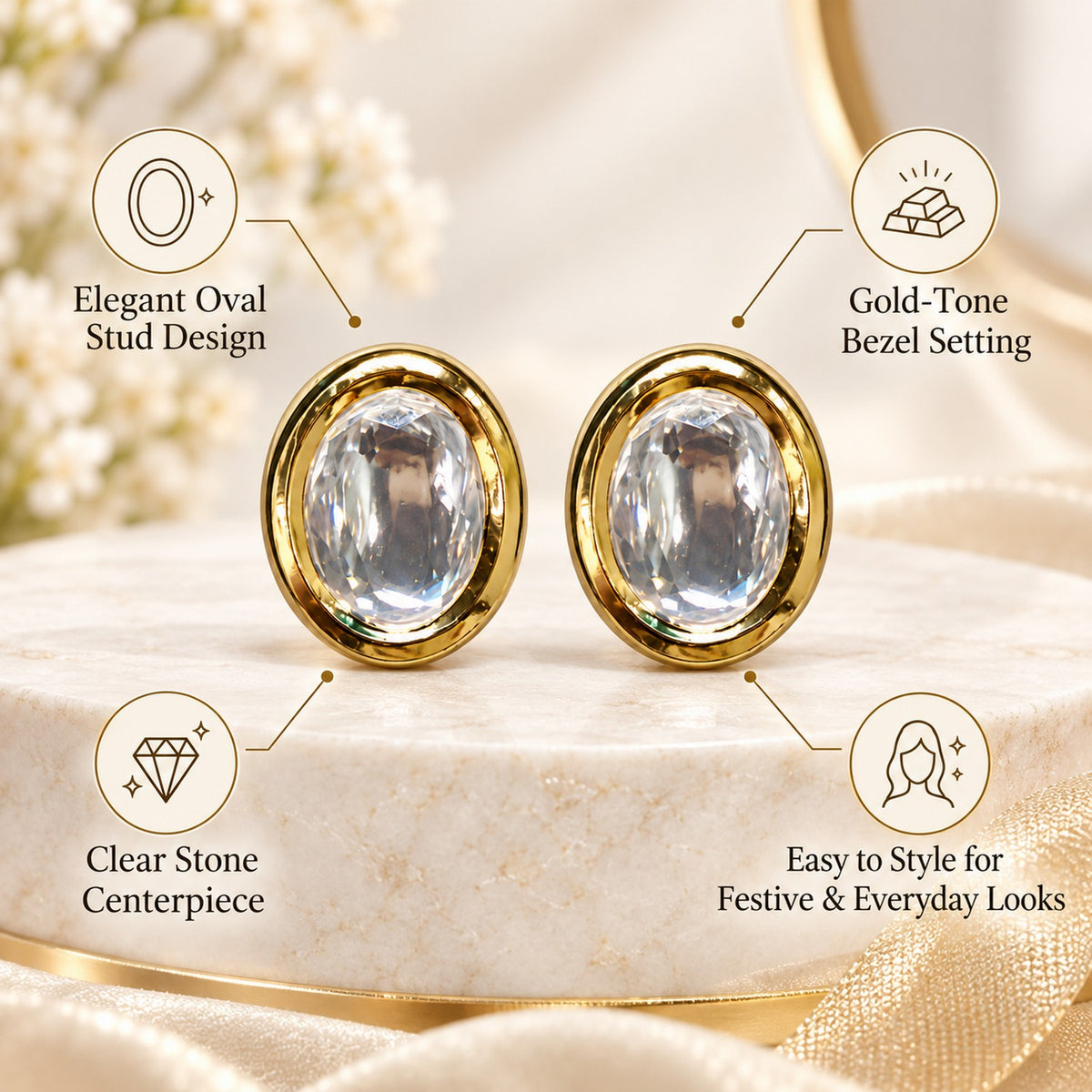 Ivory Glow Oval Studs