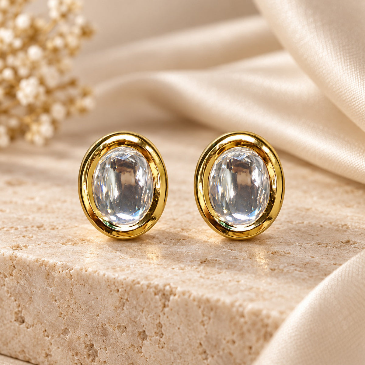 Ivory Glow Oval Studs