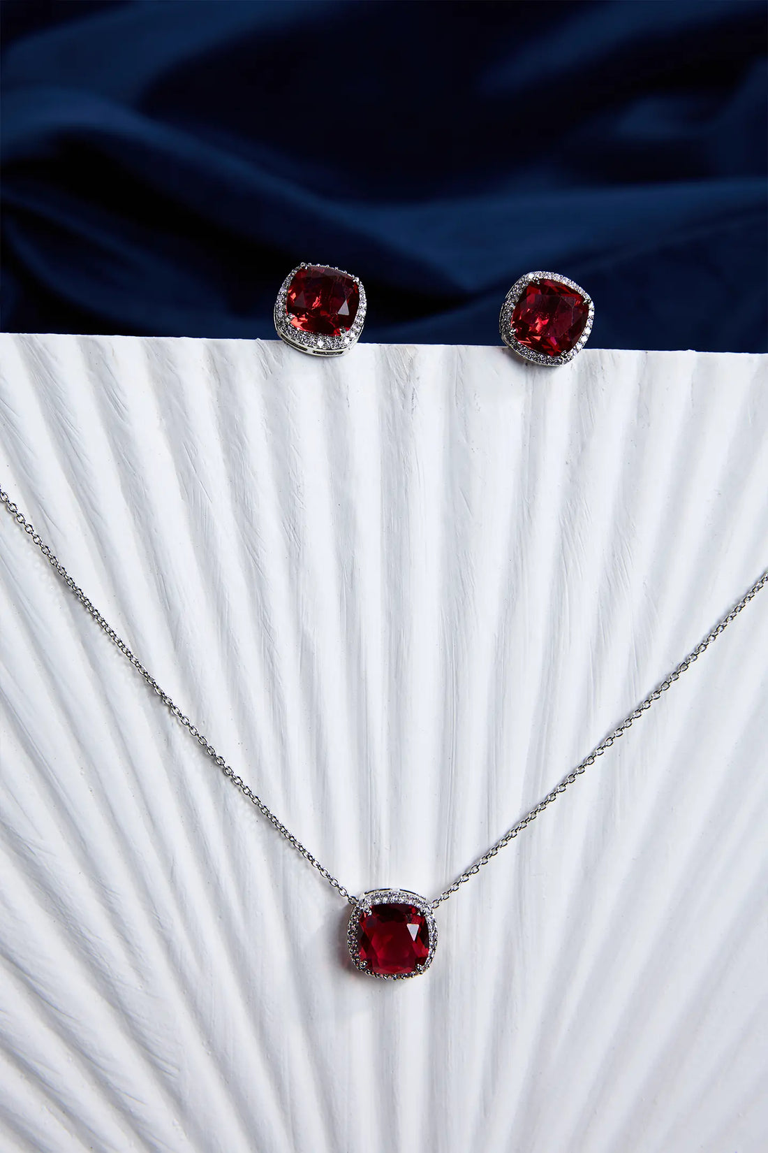 Crimson Gleam Pendant and Earring Set