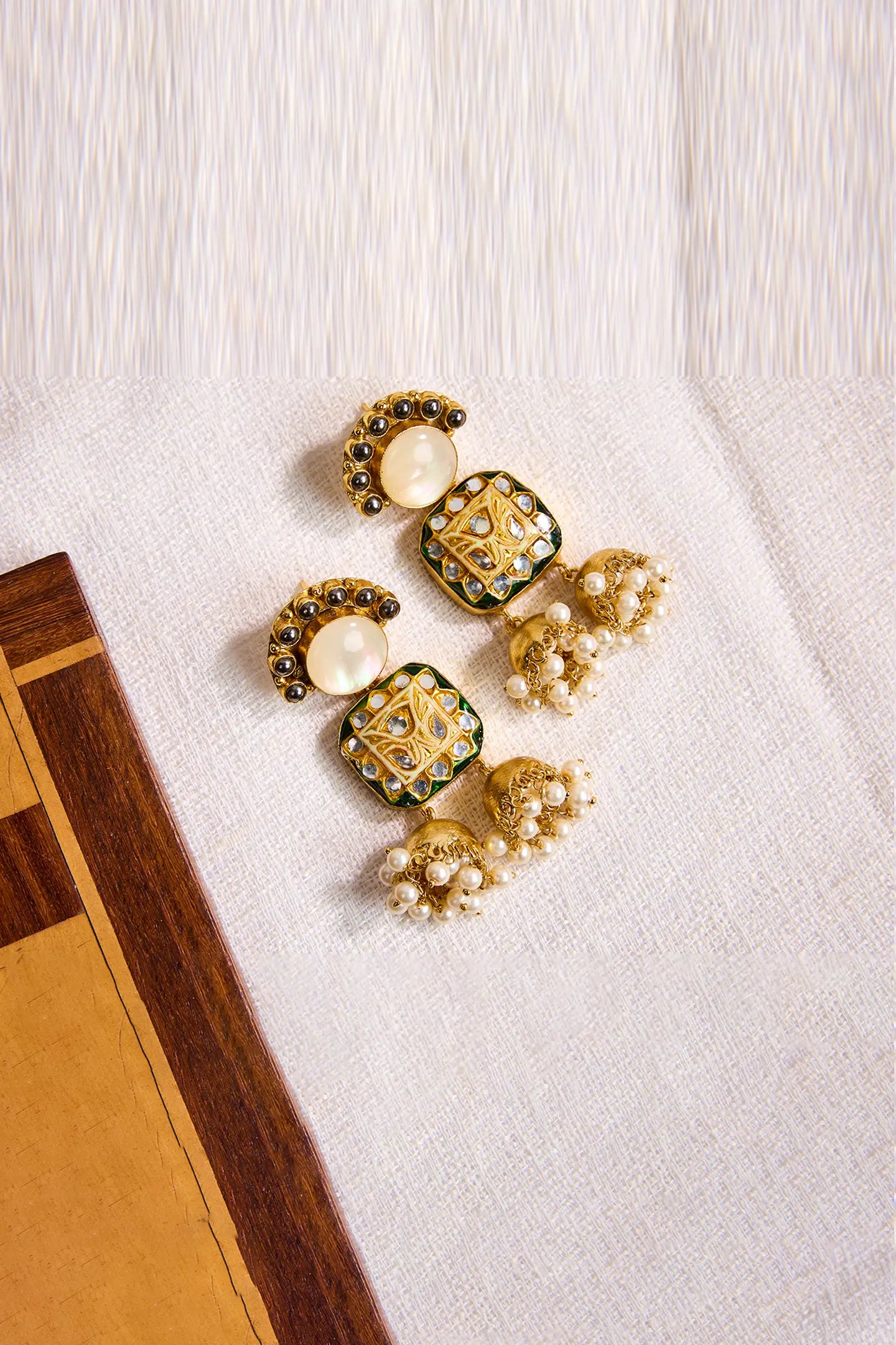 Gilded Kundan & White Jade Jhumkas