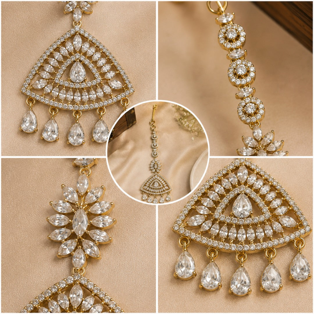 Crystal Floral Teardrop Gold-Tone Maang Tikka