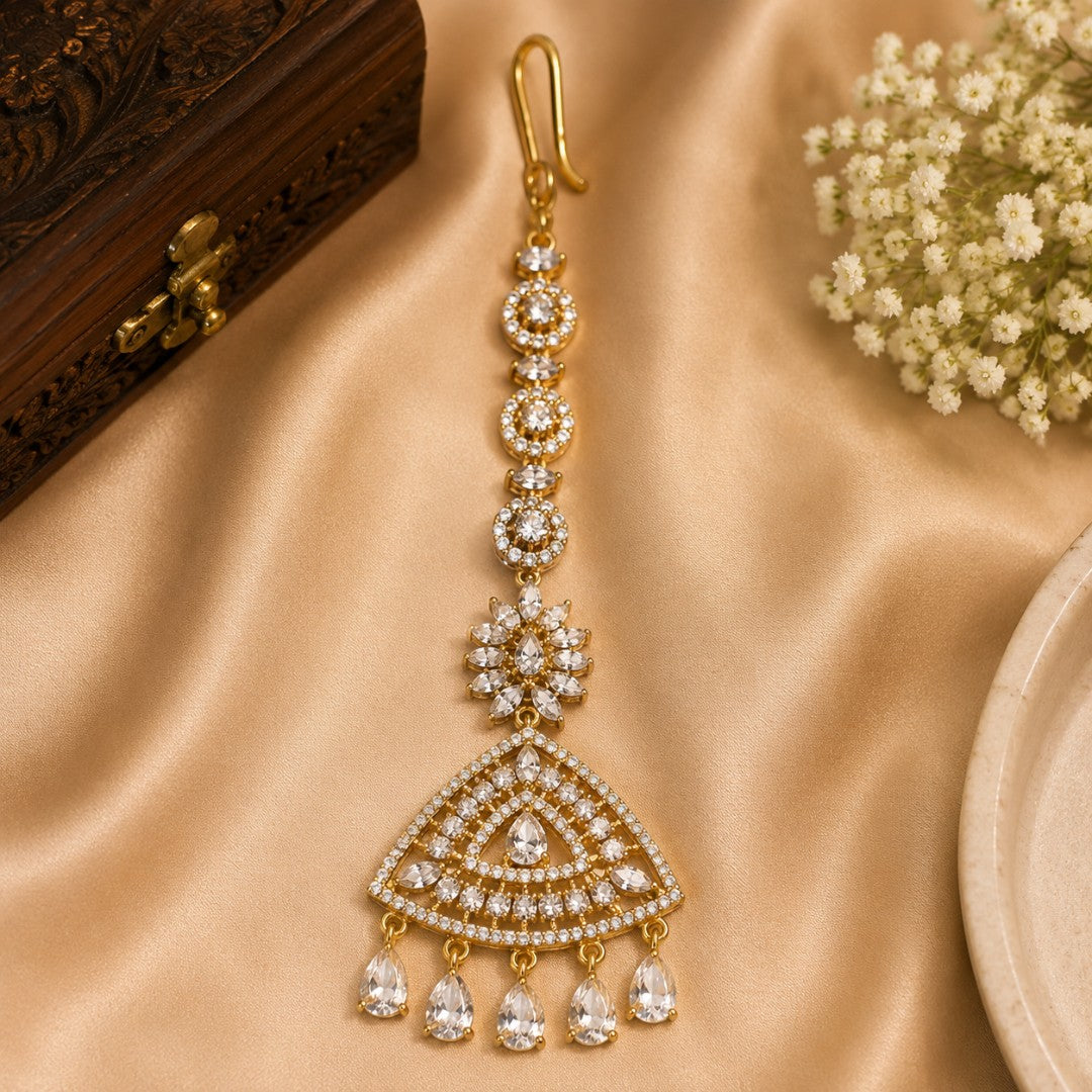 Crystal Floral Teardrop Gold-Tone Maang Tikka