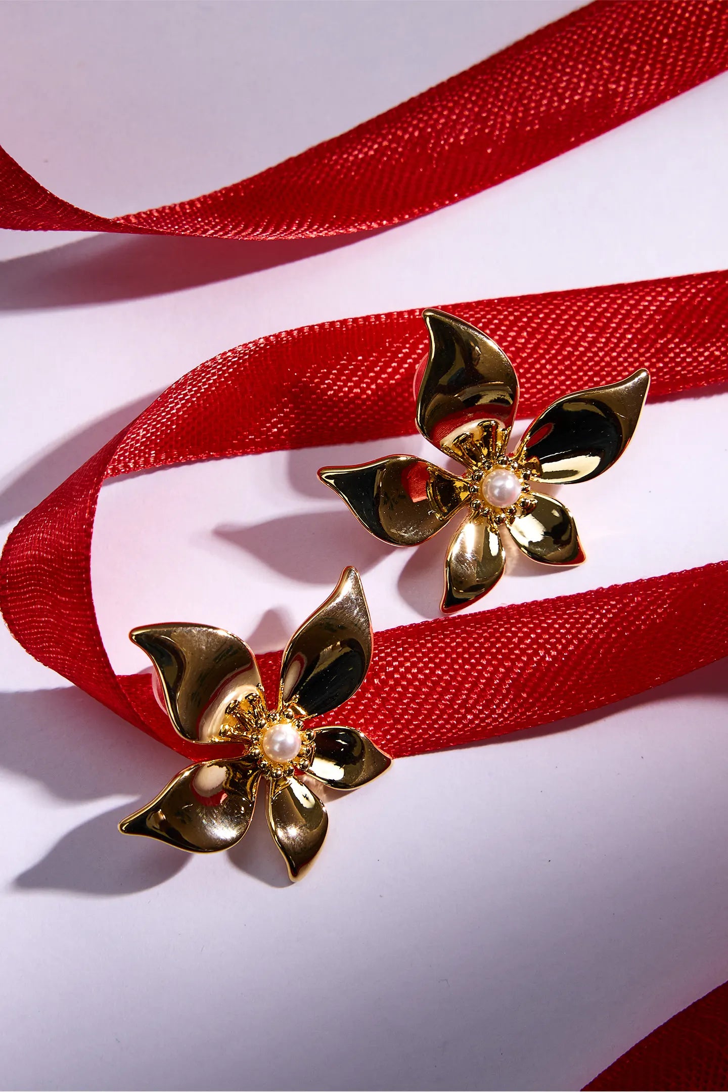 Golden Petal & Pearl Earrings