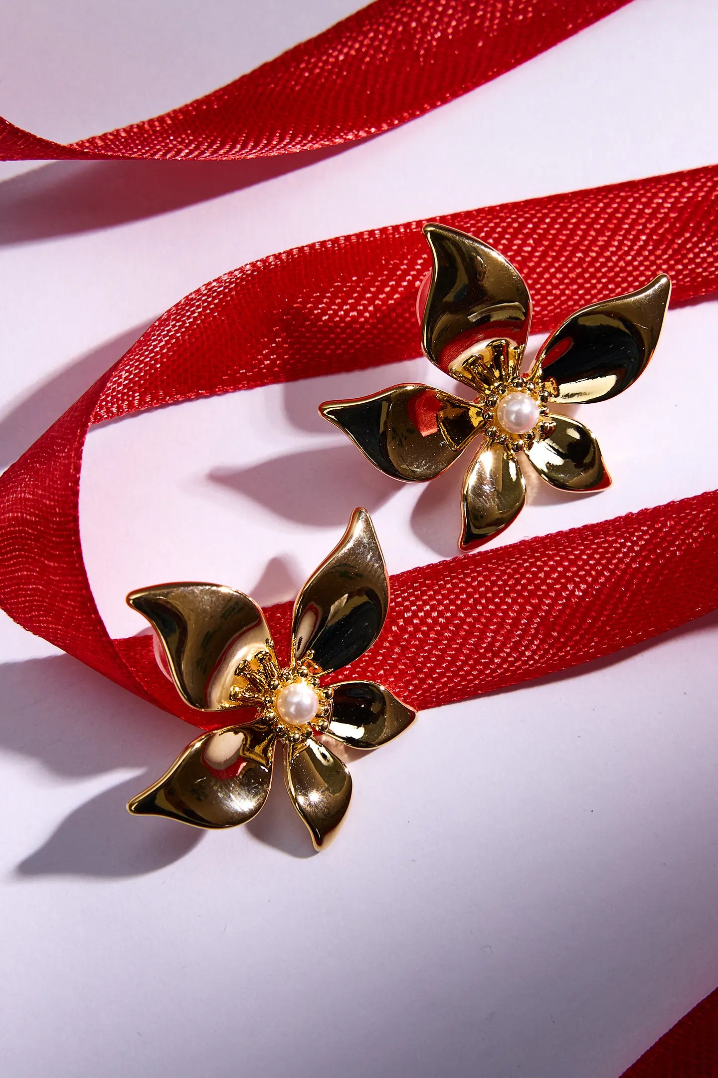 Golden Petal & Pearl Earrings