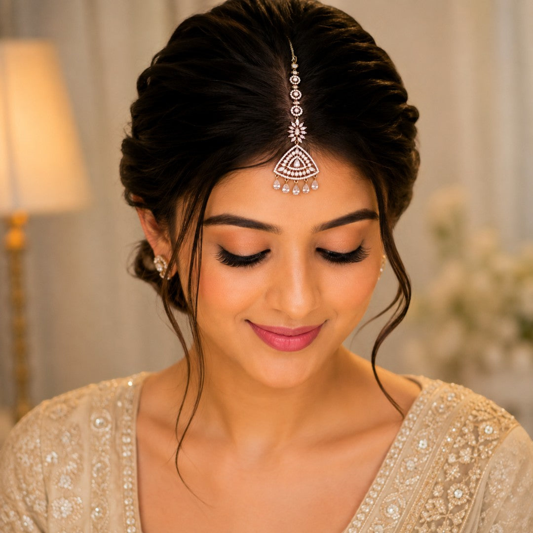 Crystal Floral Teardrop Gold-Tone Maang Tikka