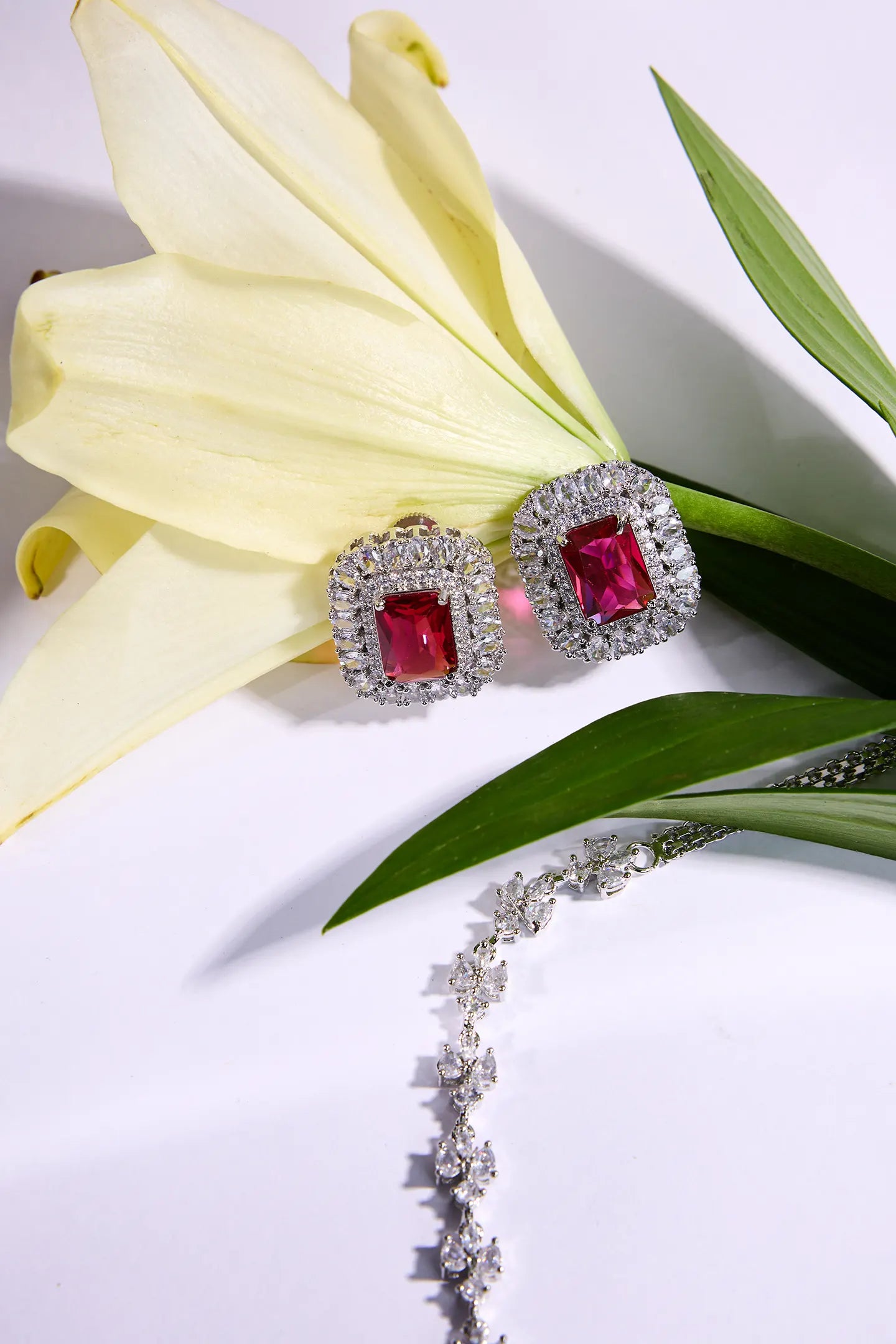 Elegant Fusion CZ, Ruby & American Diamond Necklace Set