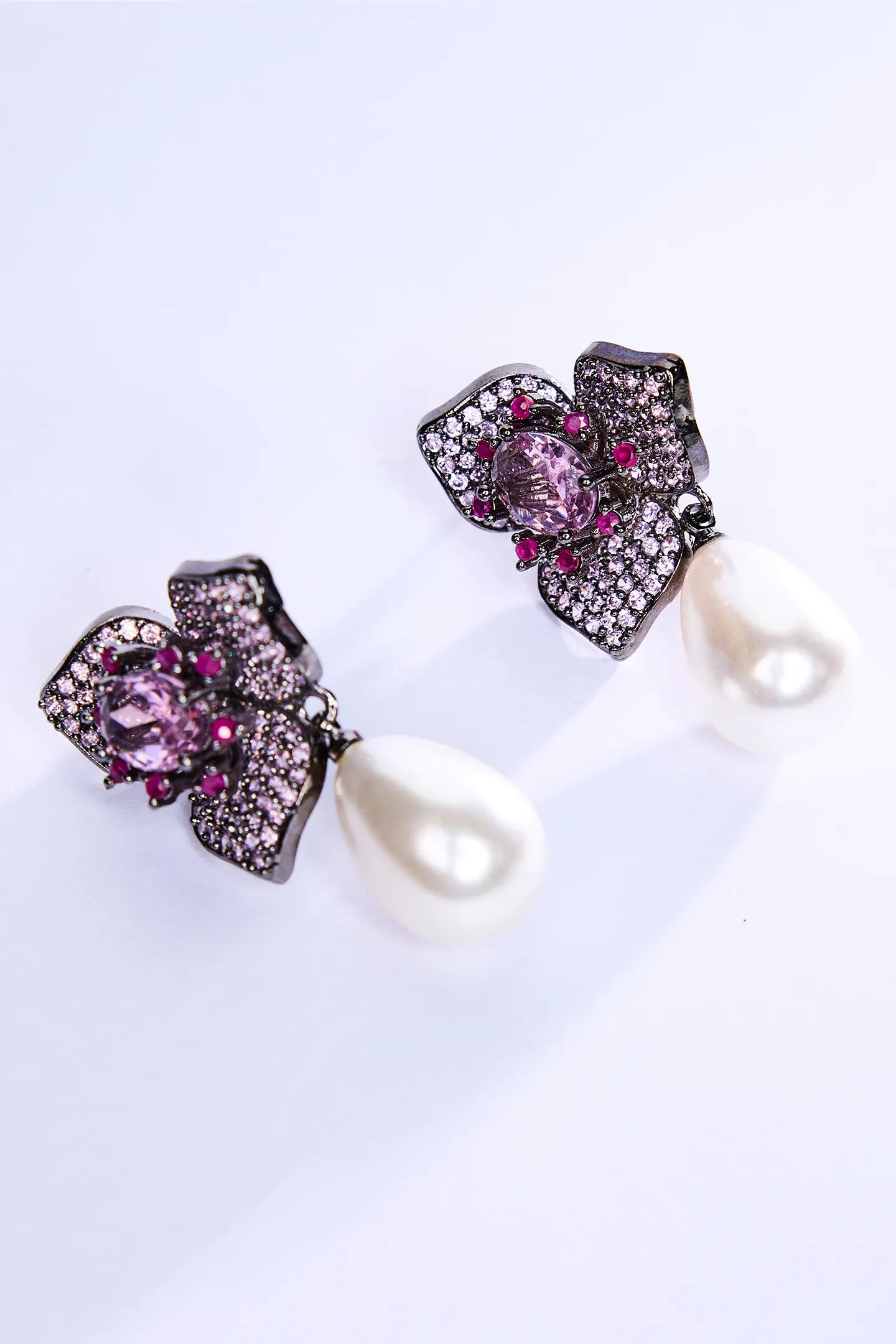 Oxidized Pearl Ruby Earrings