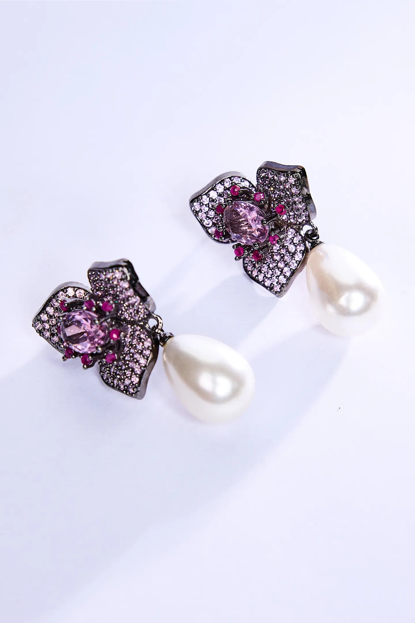 Oxidized Pearl Ruby Earrings