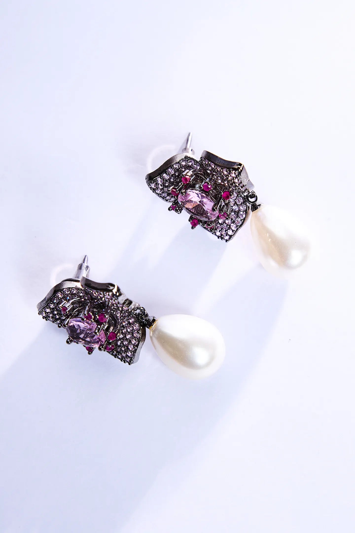 Oxidized Pearl Ruby Earrings