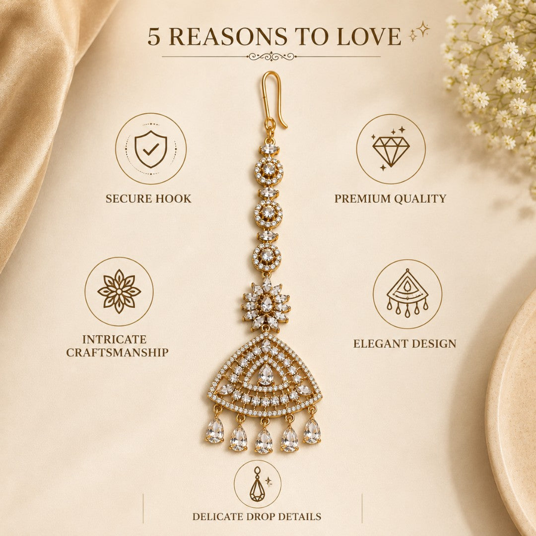 Crystal Floral Teardrop Gold-Tone Maang Tikka