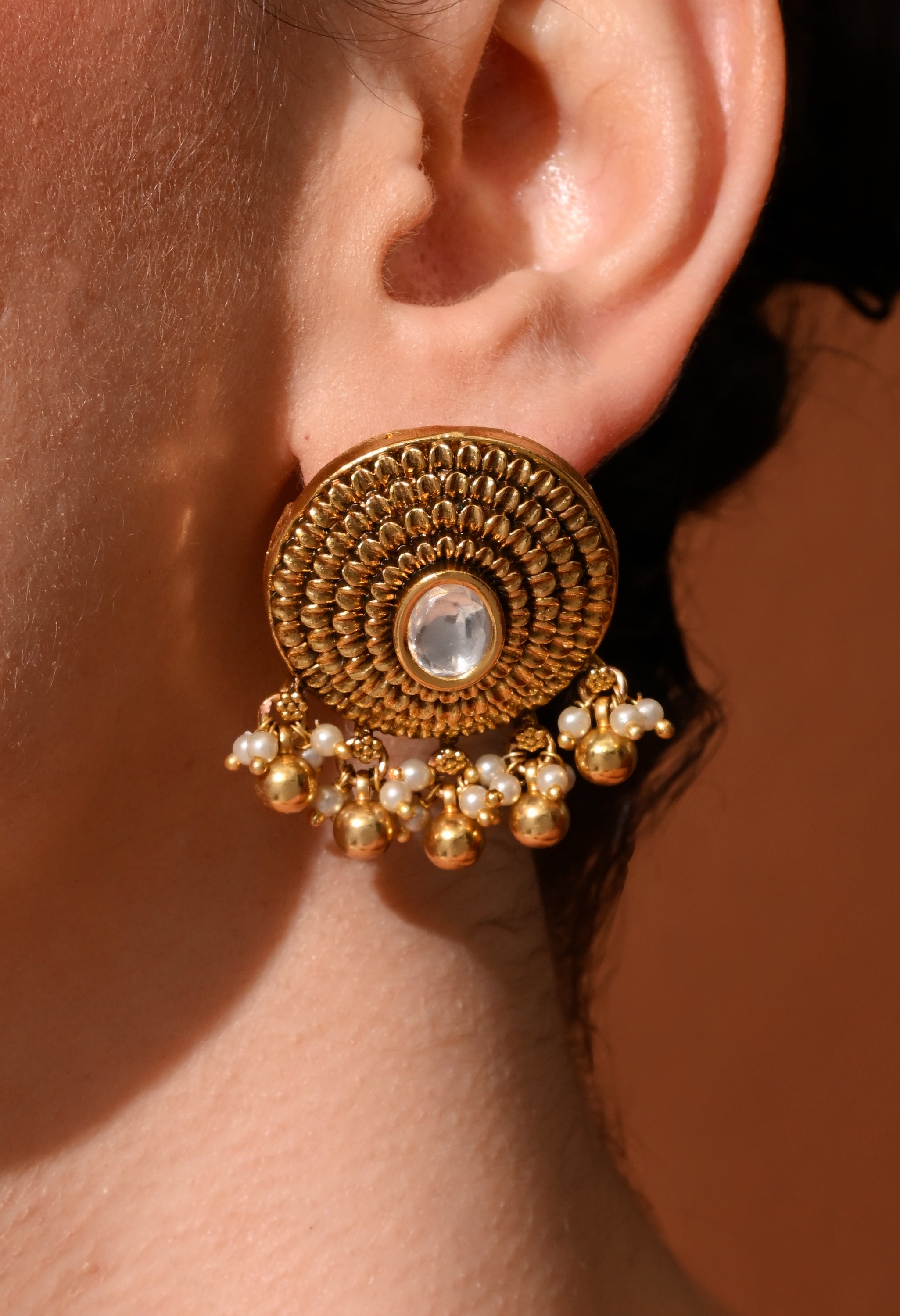 Golden Halo Pearl Studs