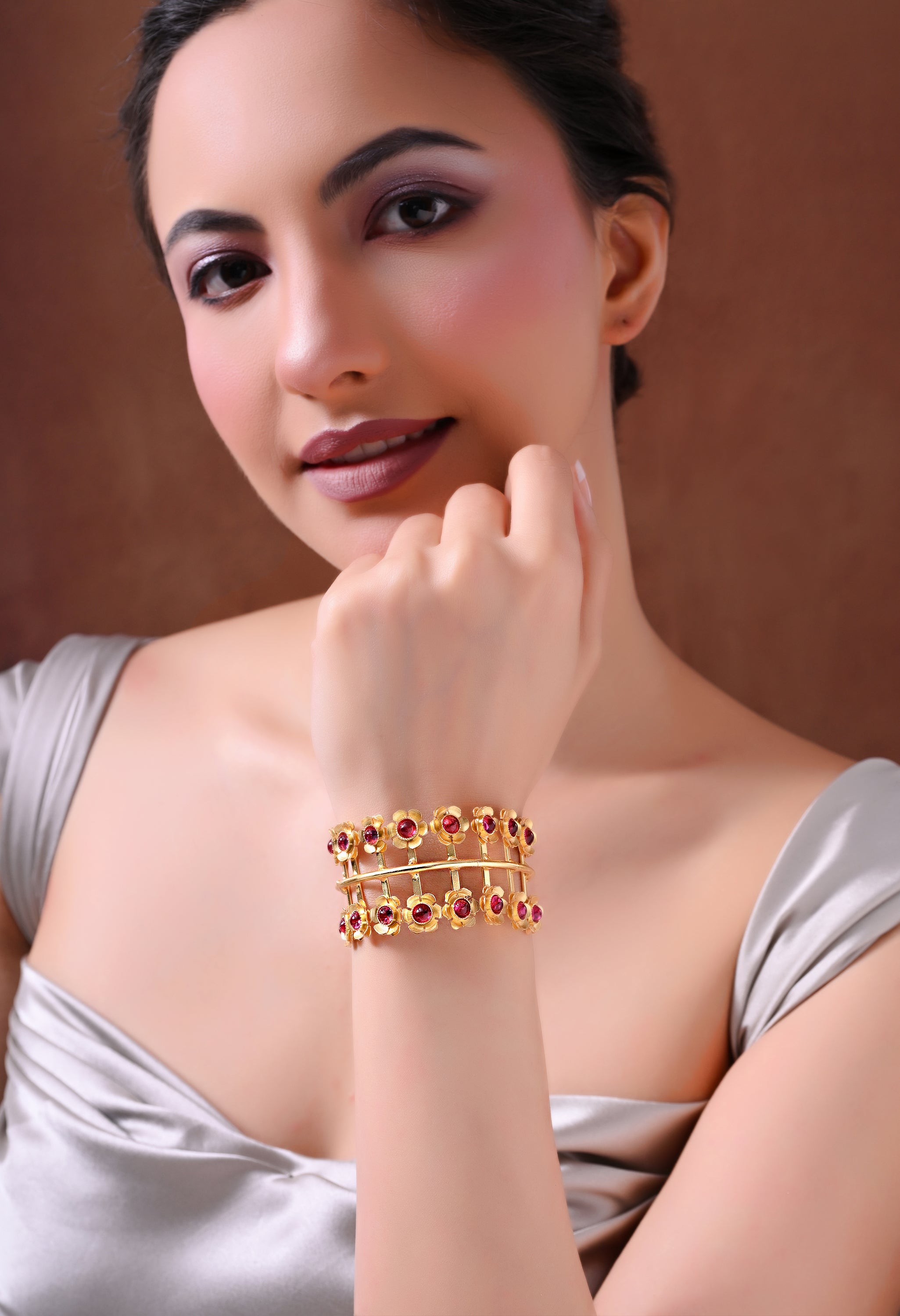Ruby Blossom Gold Cuff