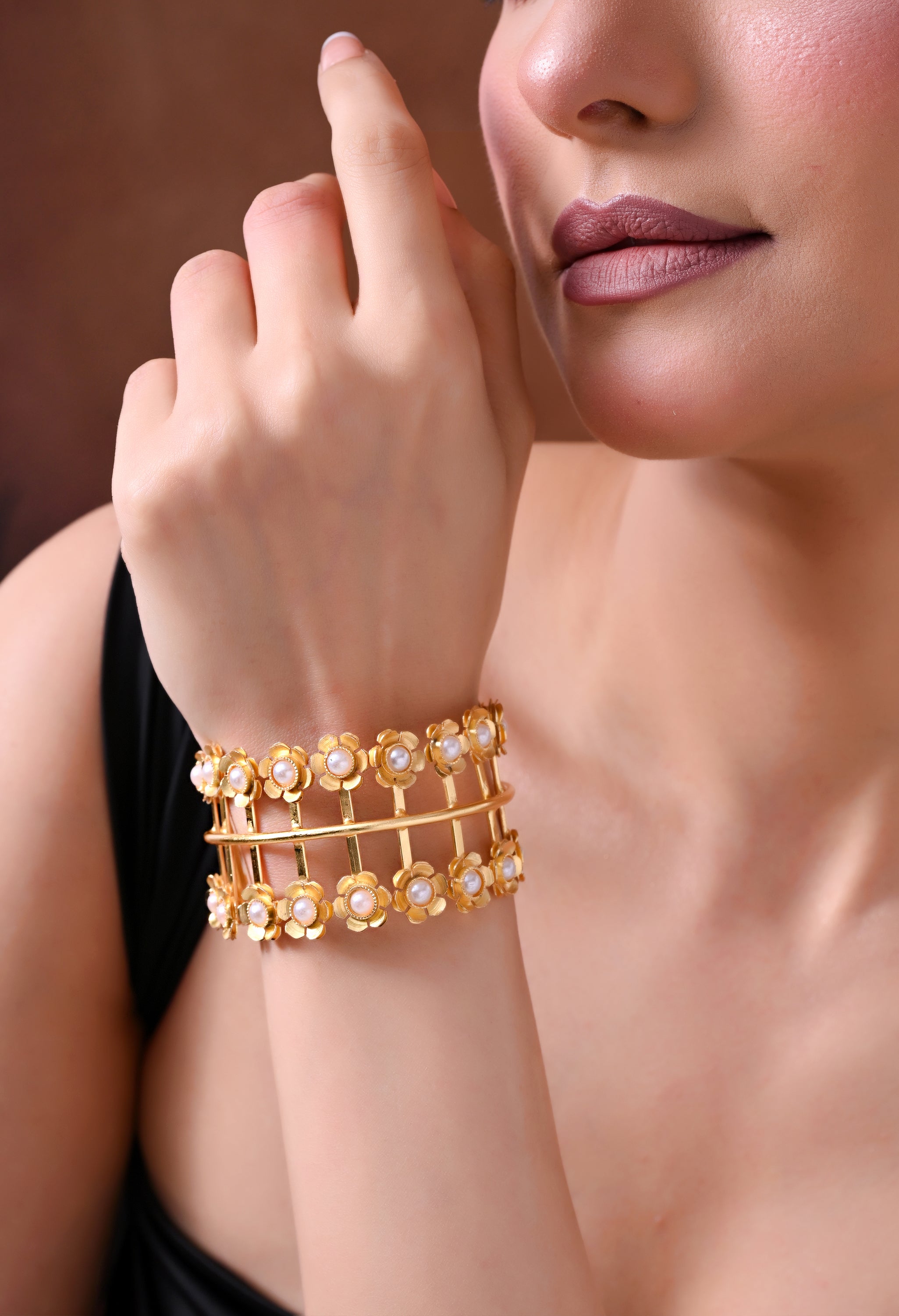 Pearl Bloom Gold Cuff