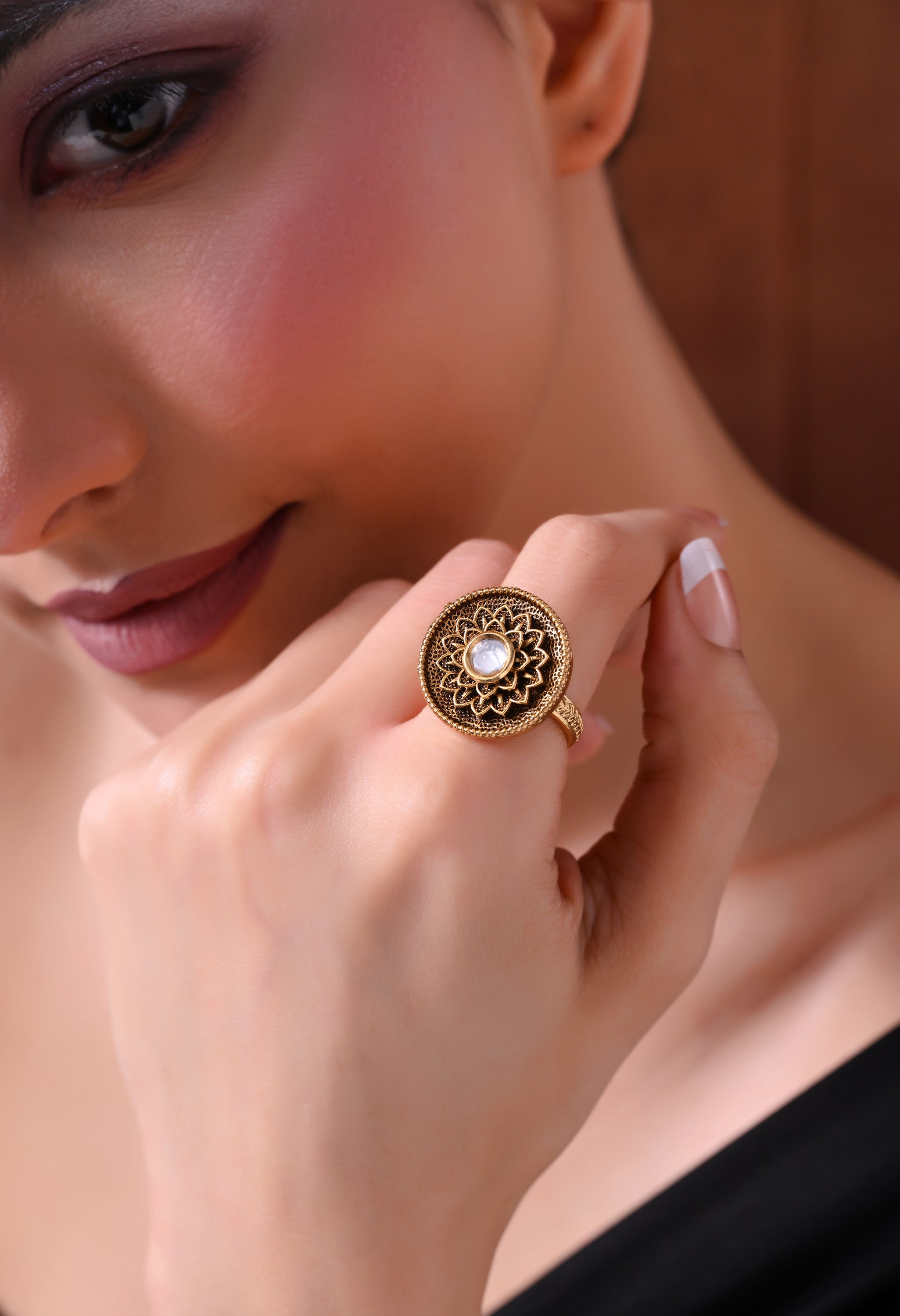 Midnight Bloom Statement Ring