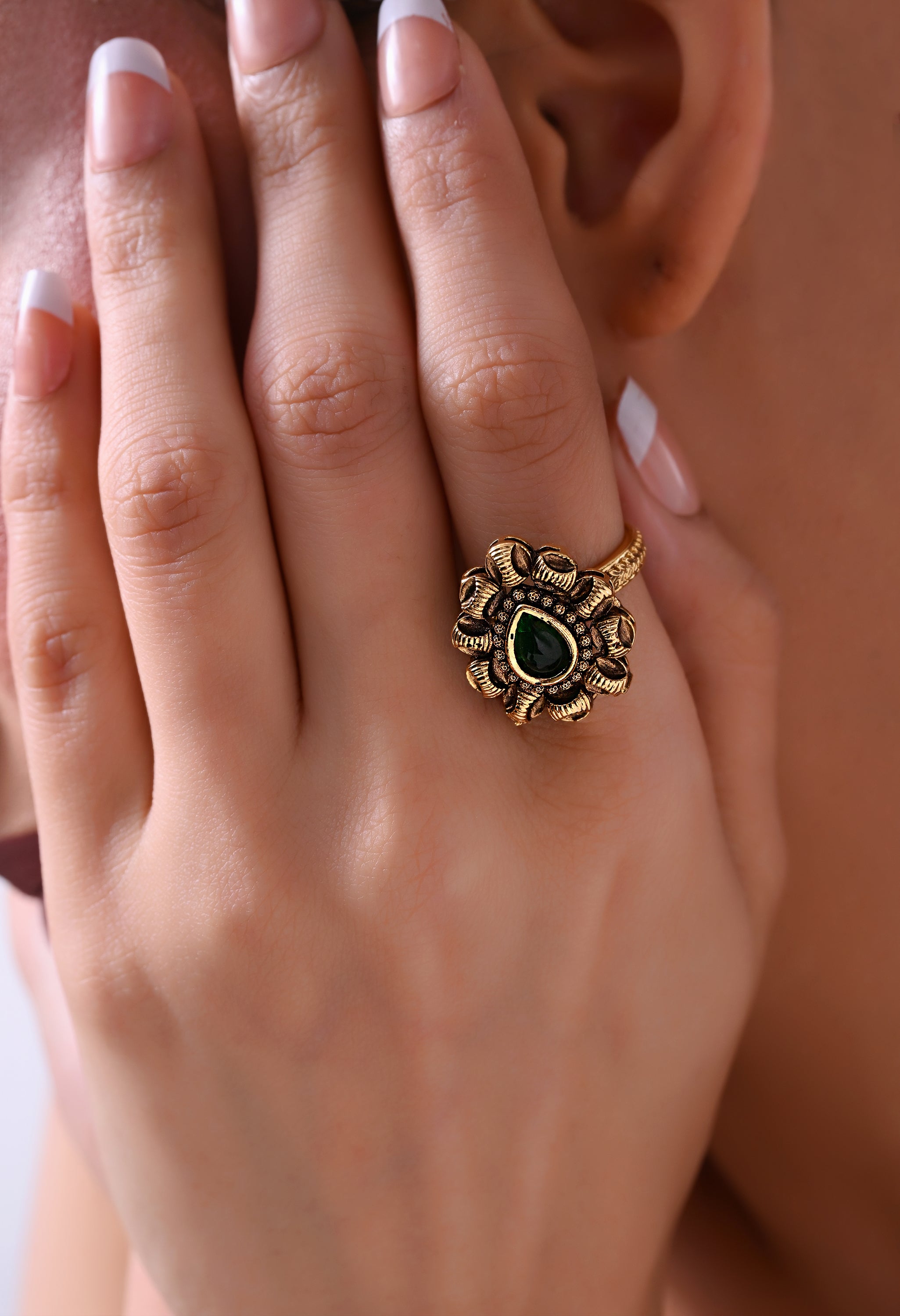 Emerald Petal Grace Ring
