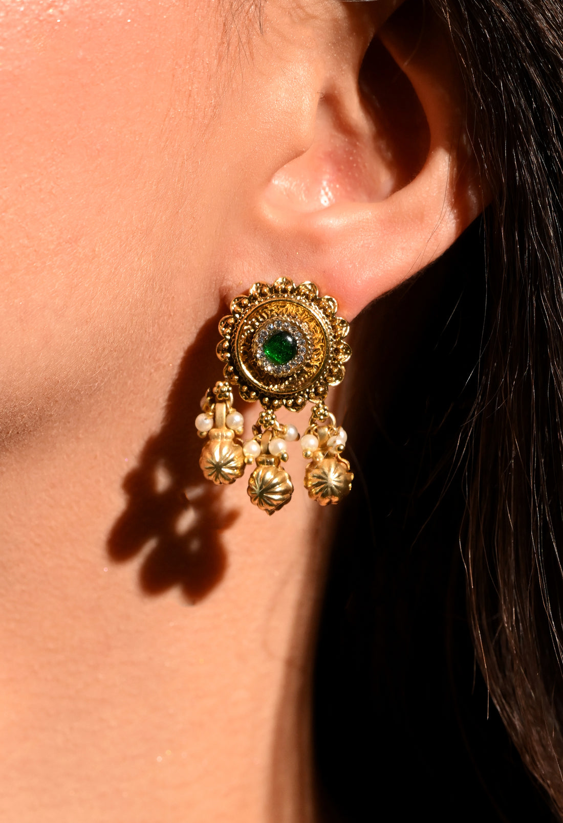 Emerald Glow Chandrika Earrings