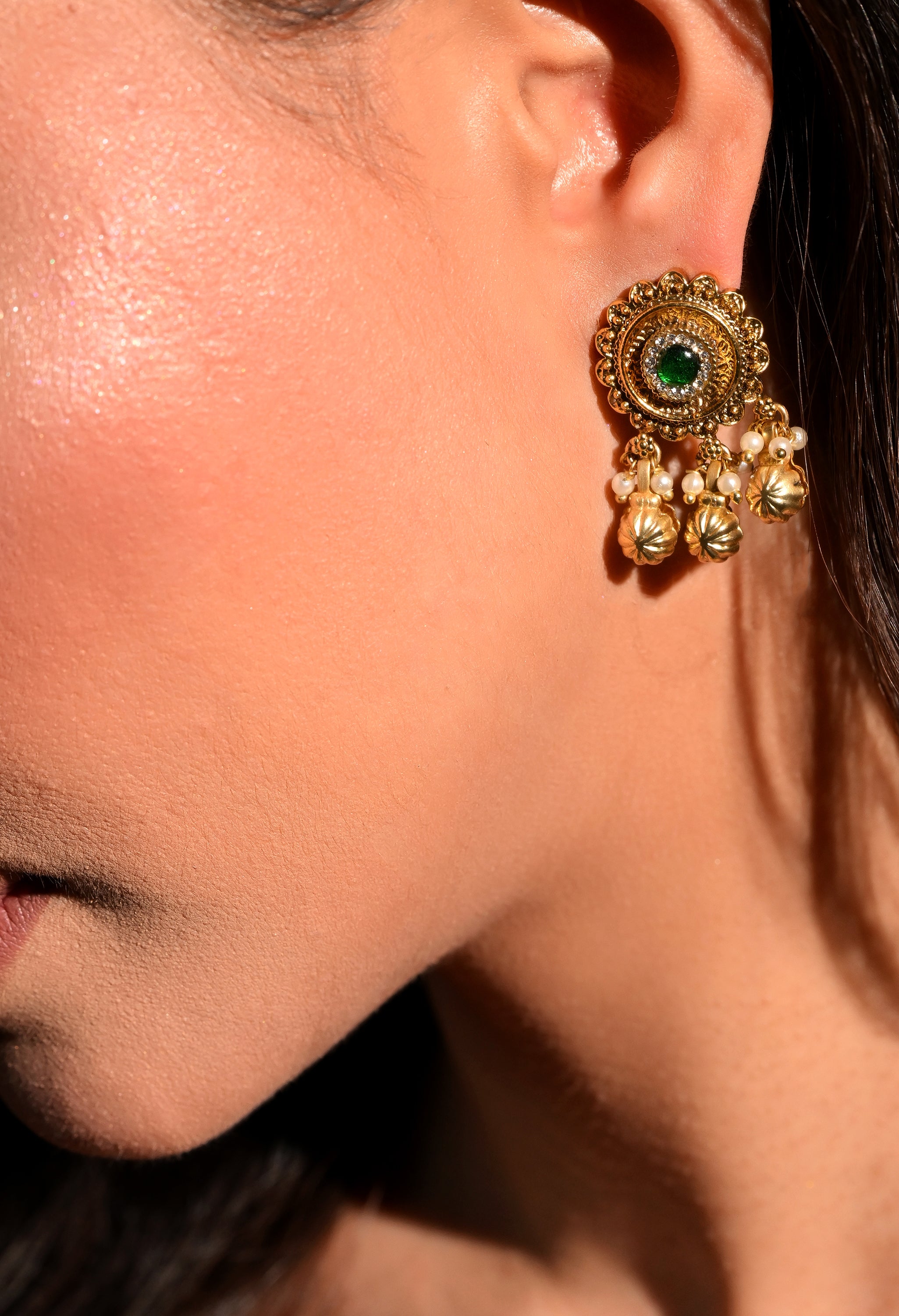 Emerald Glow Chandrika Earrings