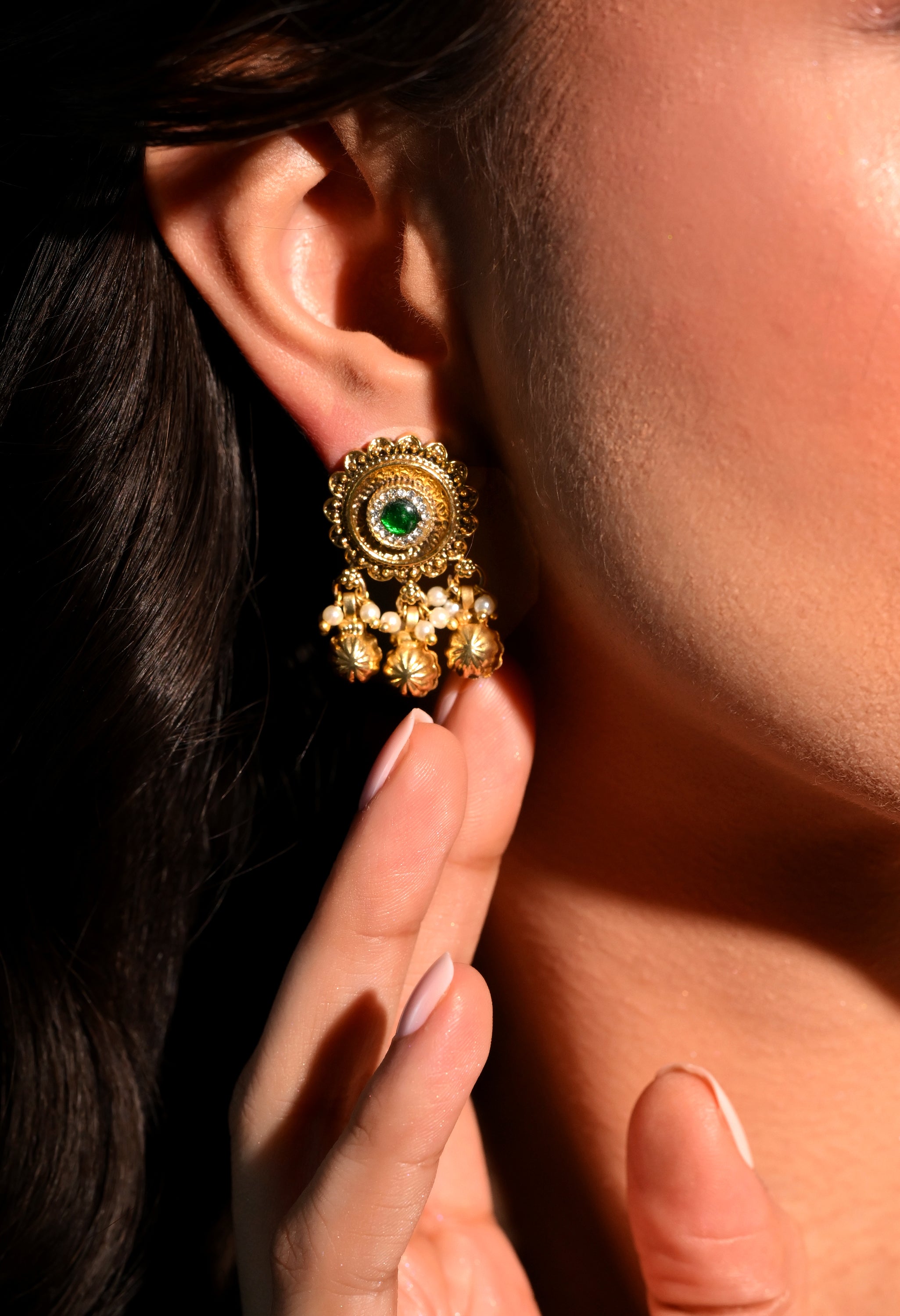 Emerald Glow Chandrika Earrings