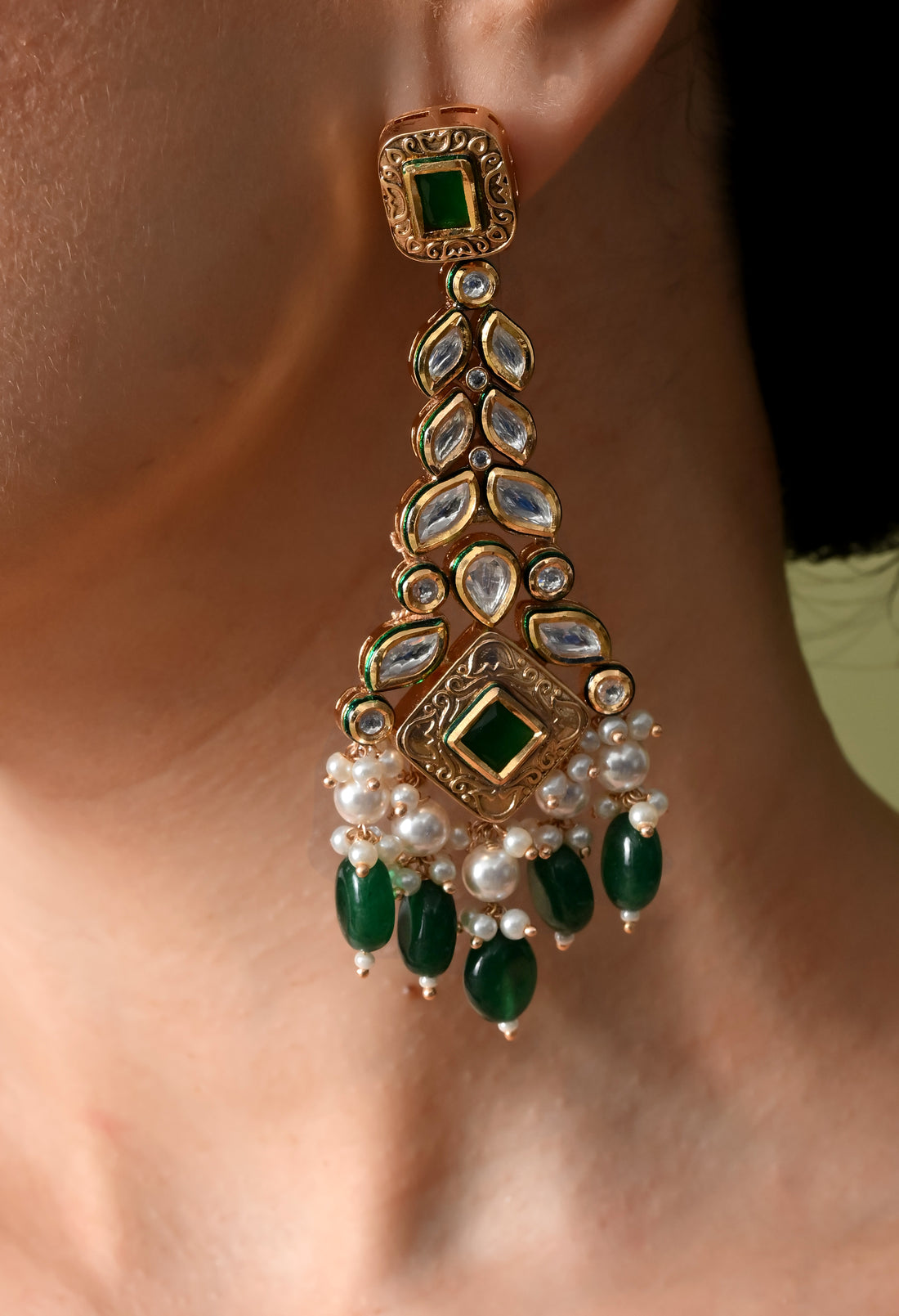 Golden Green Royal Drop Earrings
