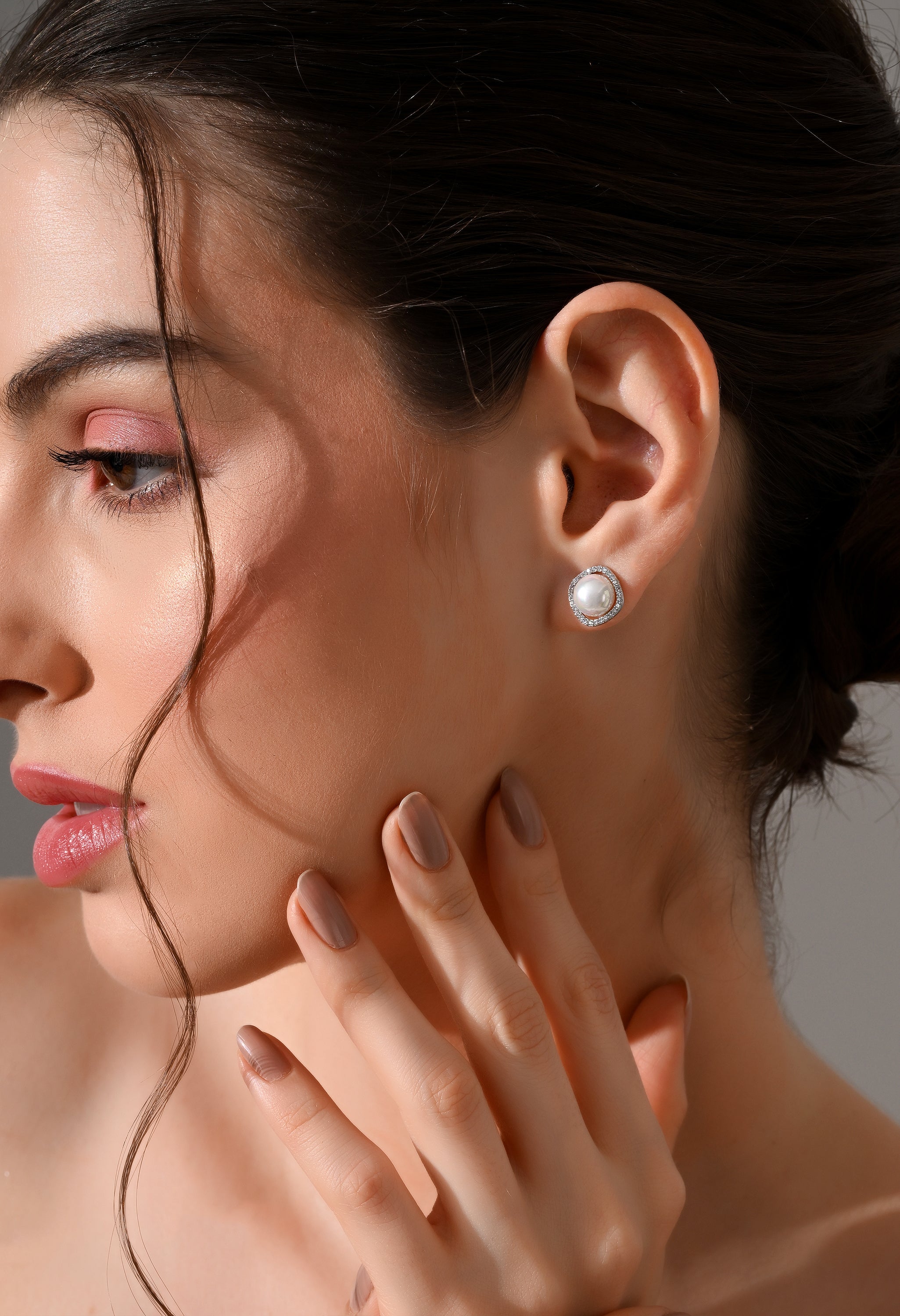 Lustrous Pearl Halo Studs