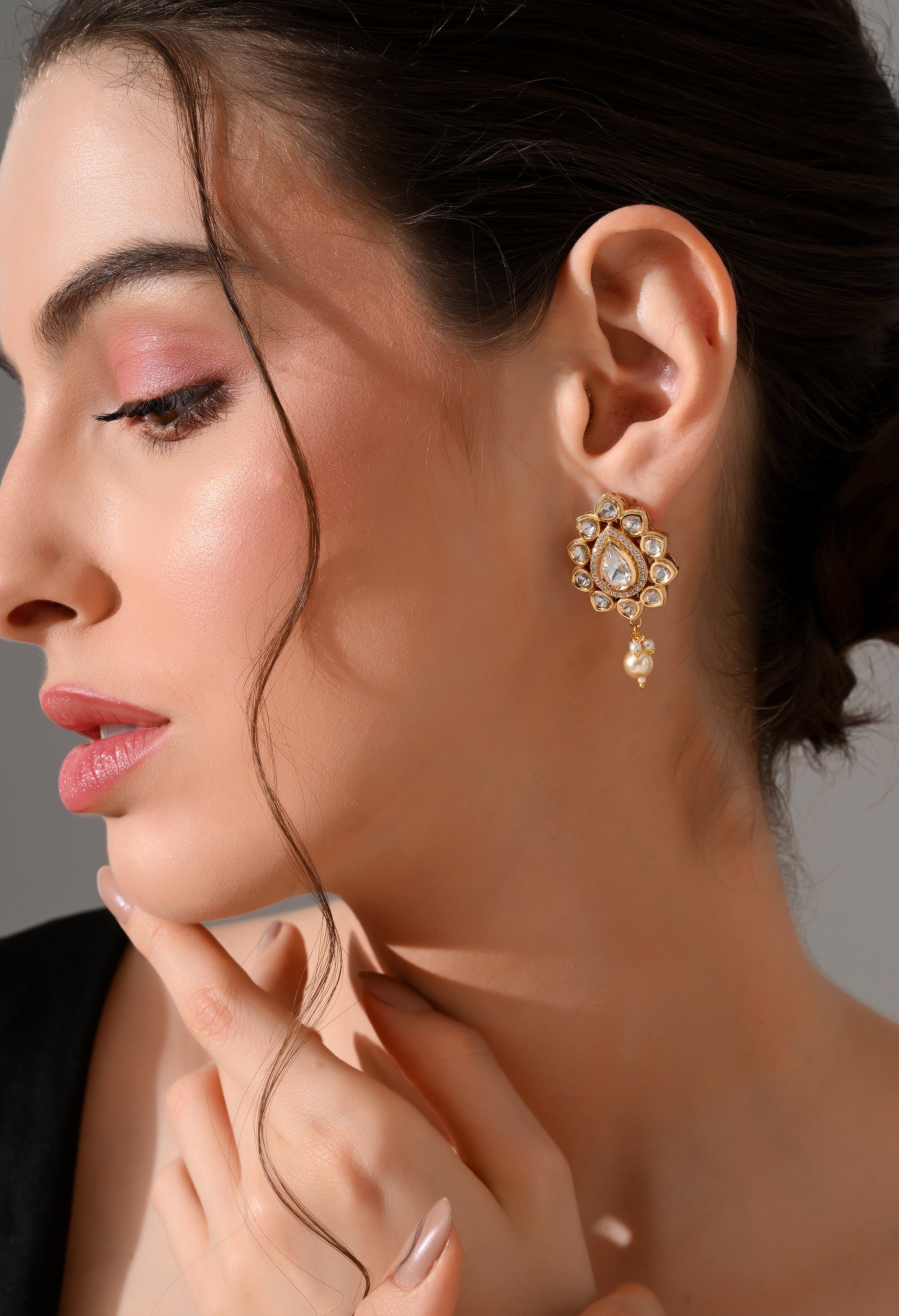 Majestic Kundan Pearl Drop Earrings