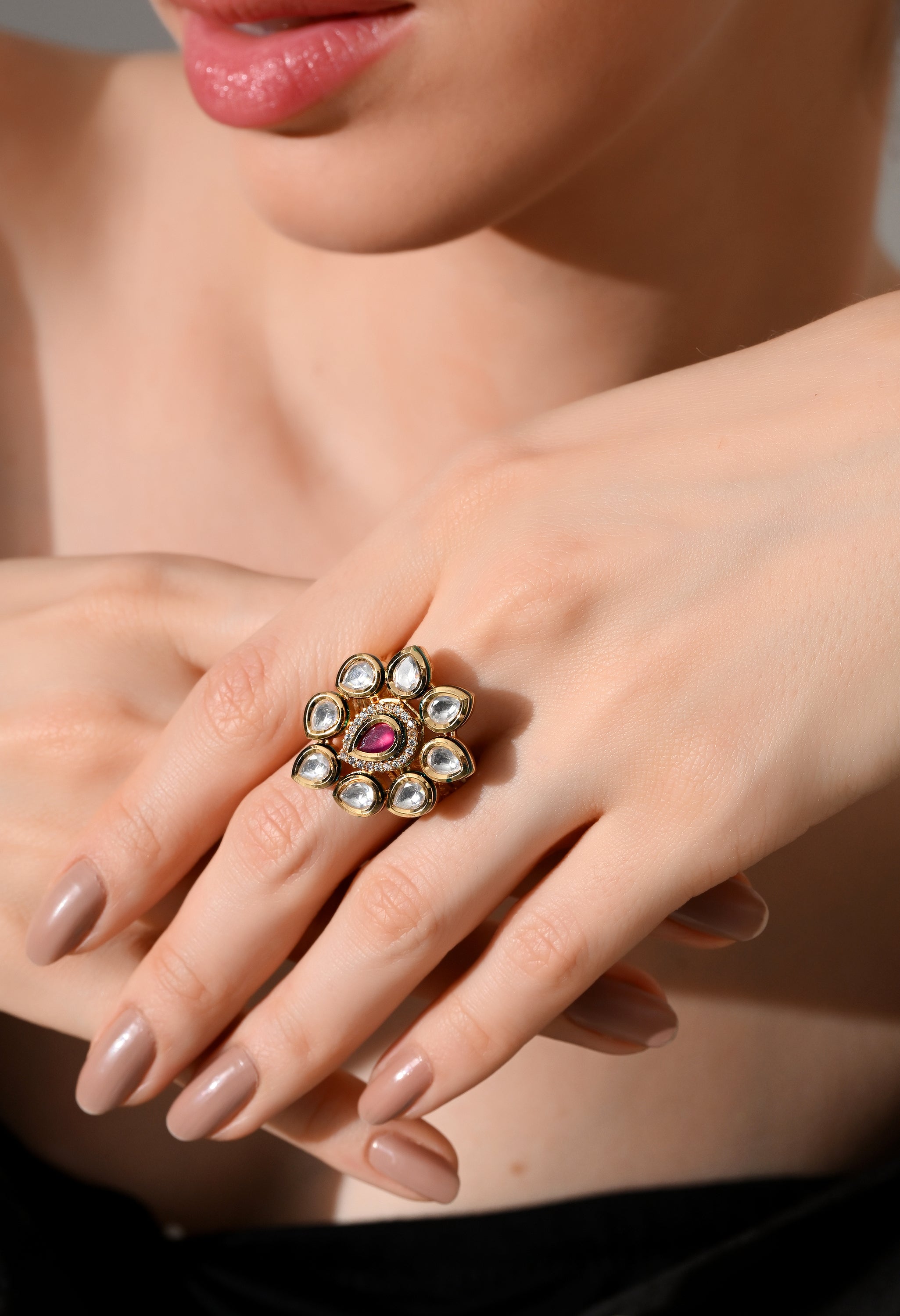 Royal Ruby Blossom Kundan Ring