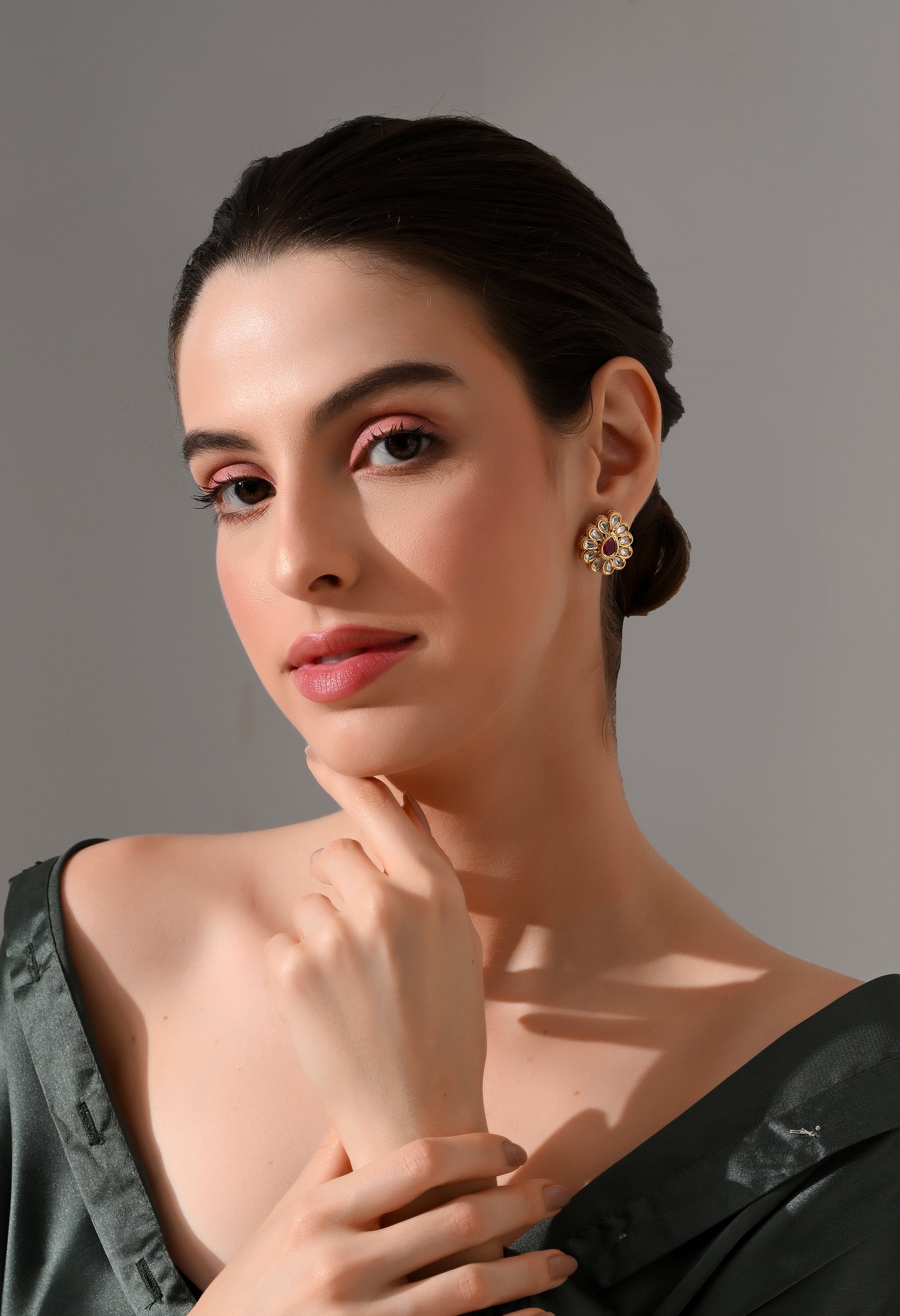 Ruby Radiance Kundan Stud Earrings