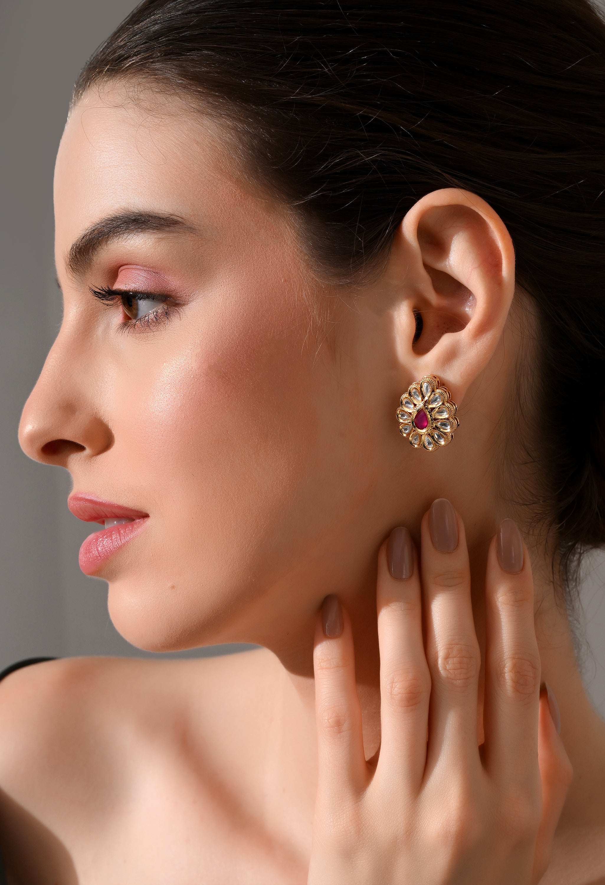 Ruby Radiance Kundan Stud Earrings