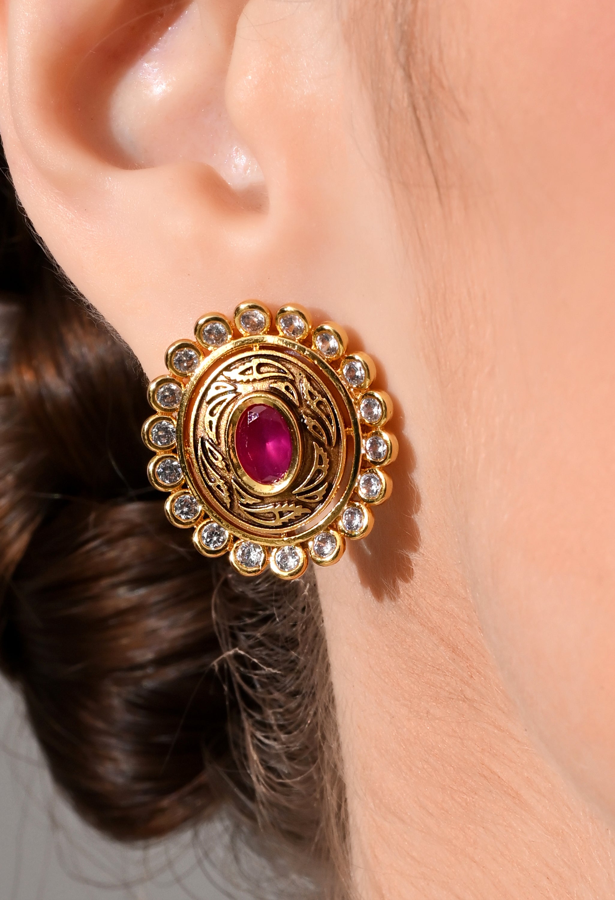 Royal Ruby Glow Stud Earrings