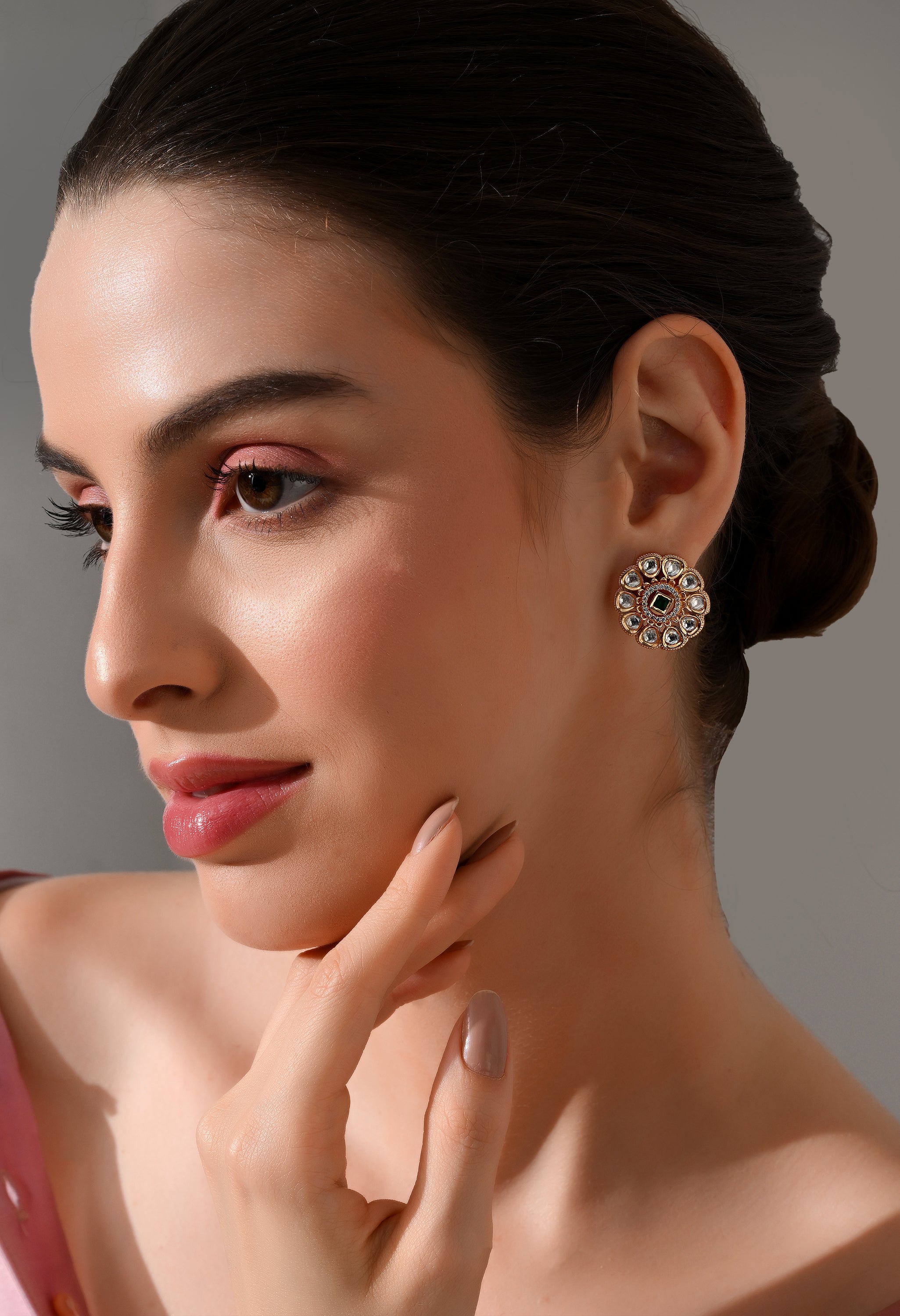Emerald Bloom Kundan Stud Earrings