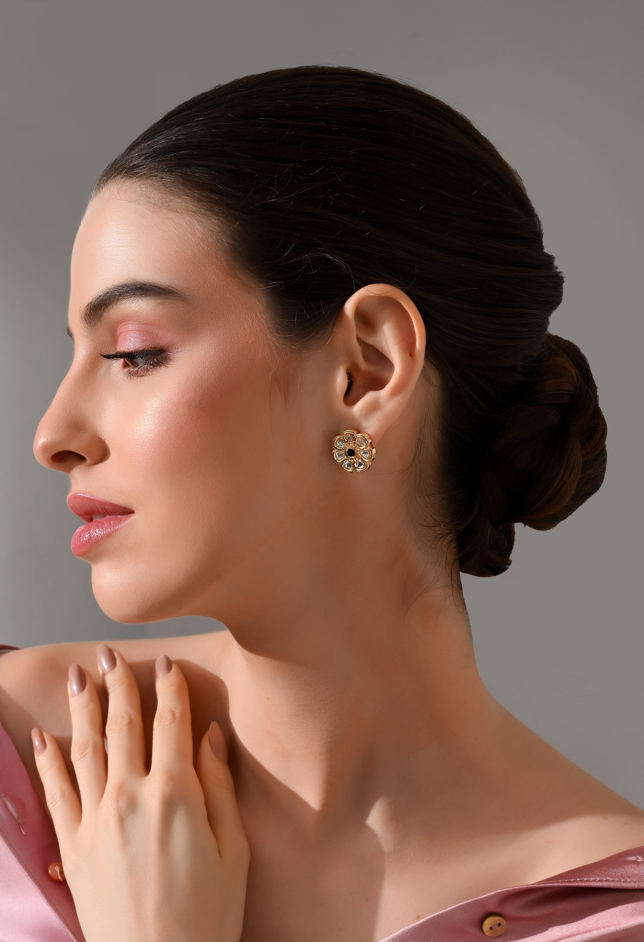 Emerald Glow Floral Kundan Stud Earrings