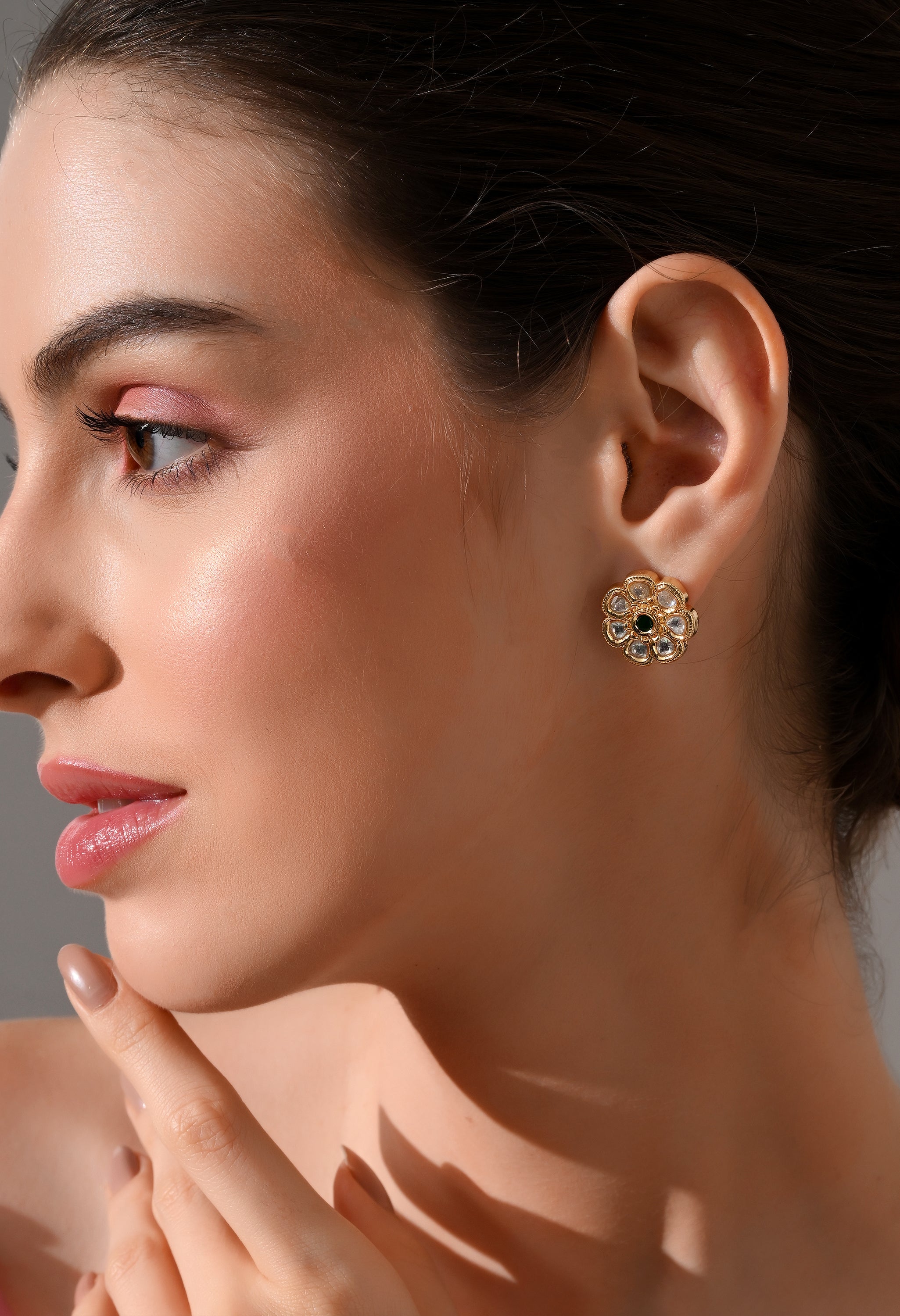 Emerald Bloom Kundan Stud Earrings