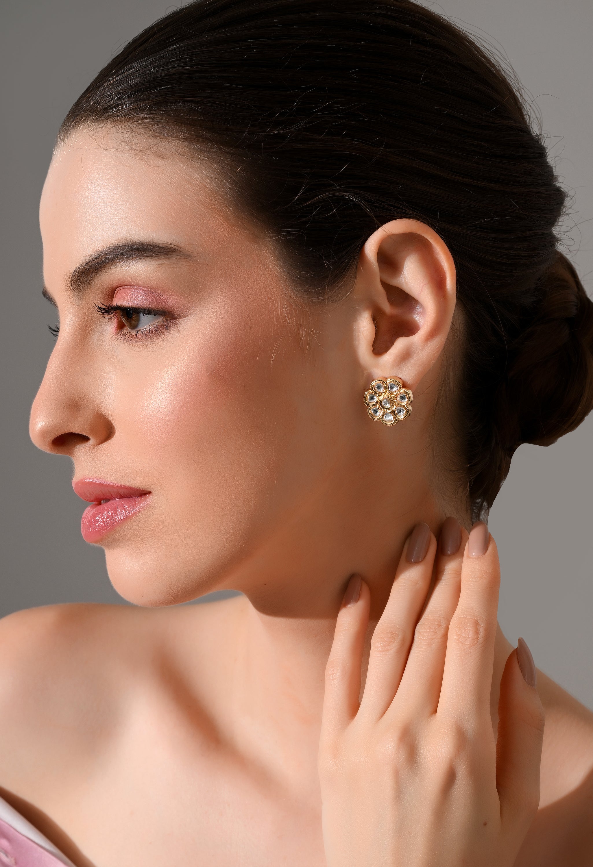 Ethereal Glow Kundan Flower Stud Earrings