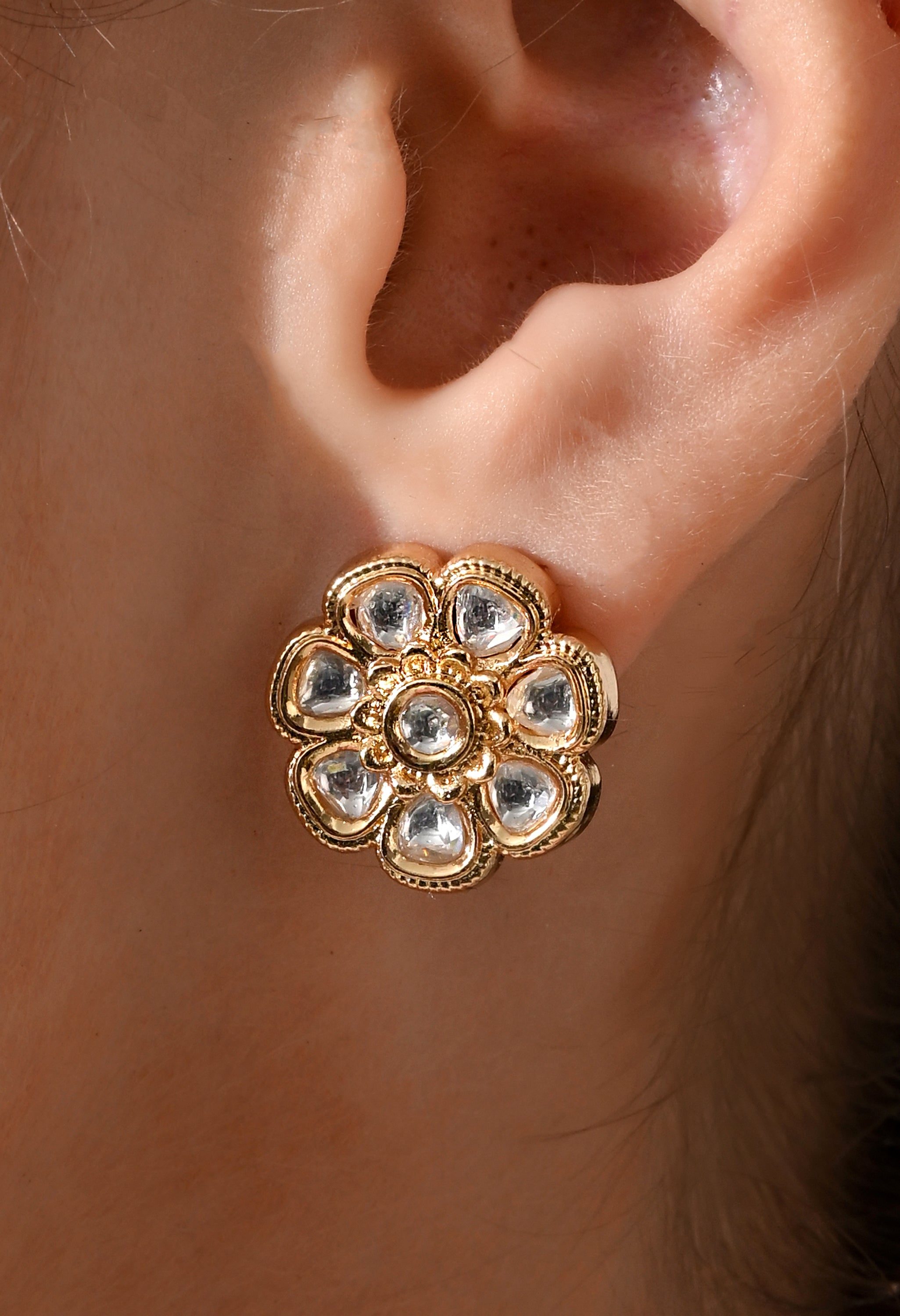 Ethereal Glow Kundan Flower Stud Earrings