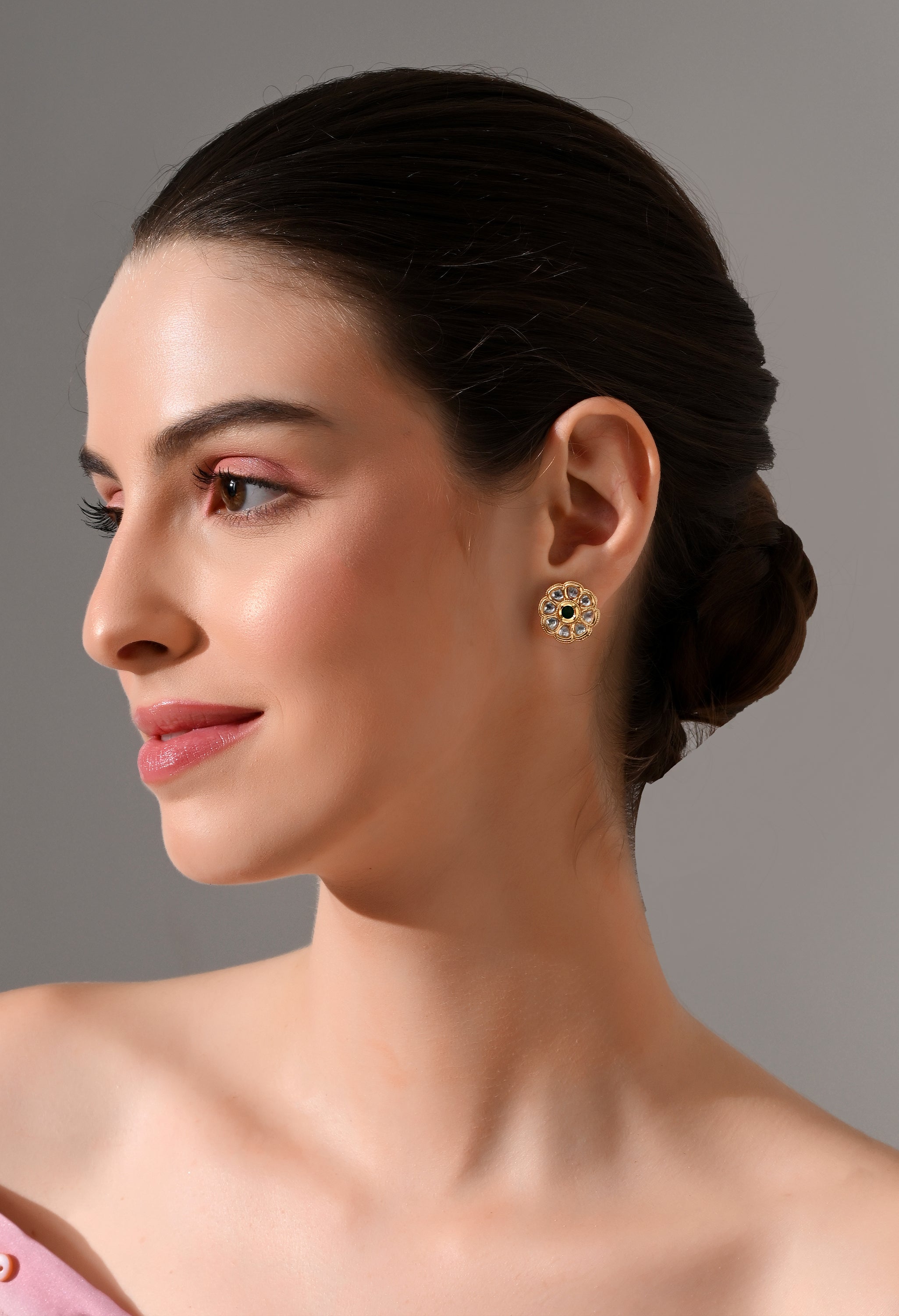 Emerald Bloom Kundan Stud Earrings