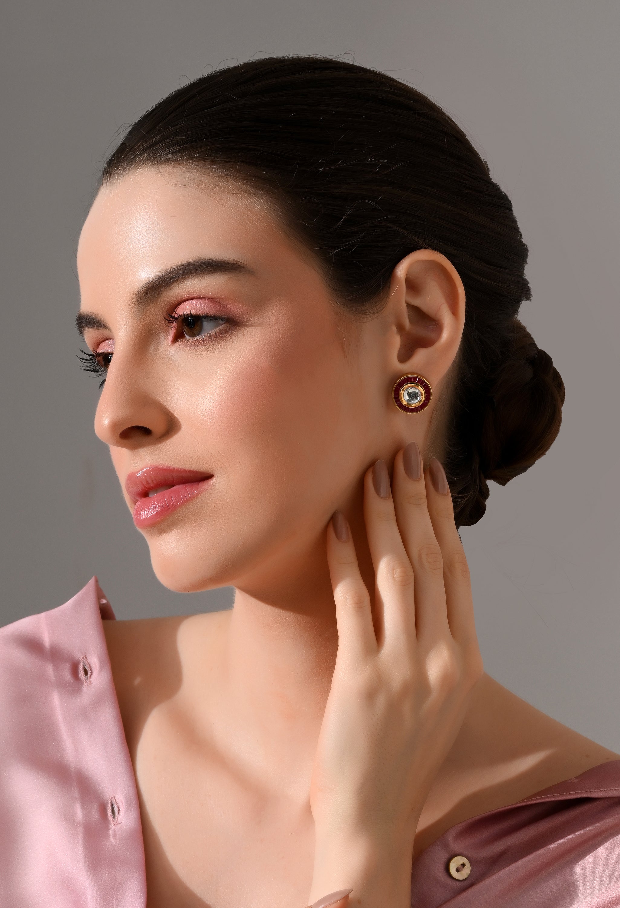 Ruby Radiance Kundan Stud Earrings