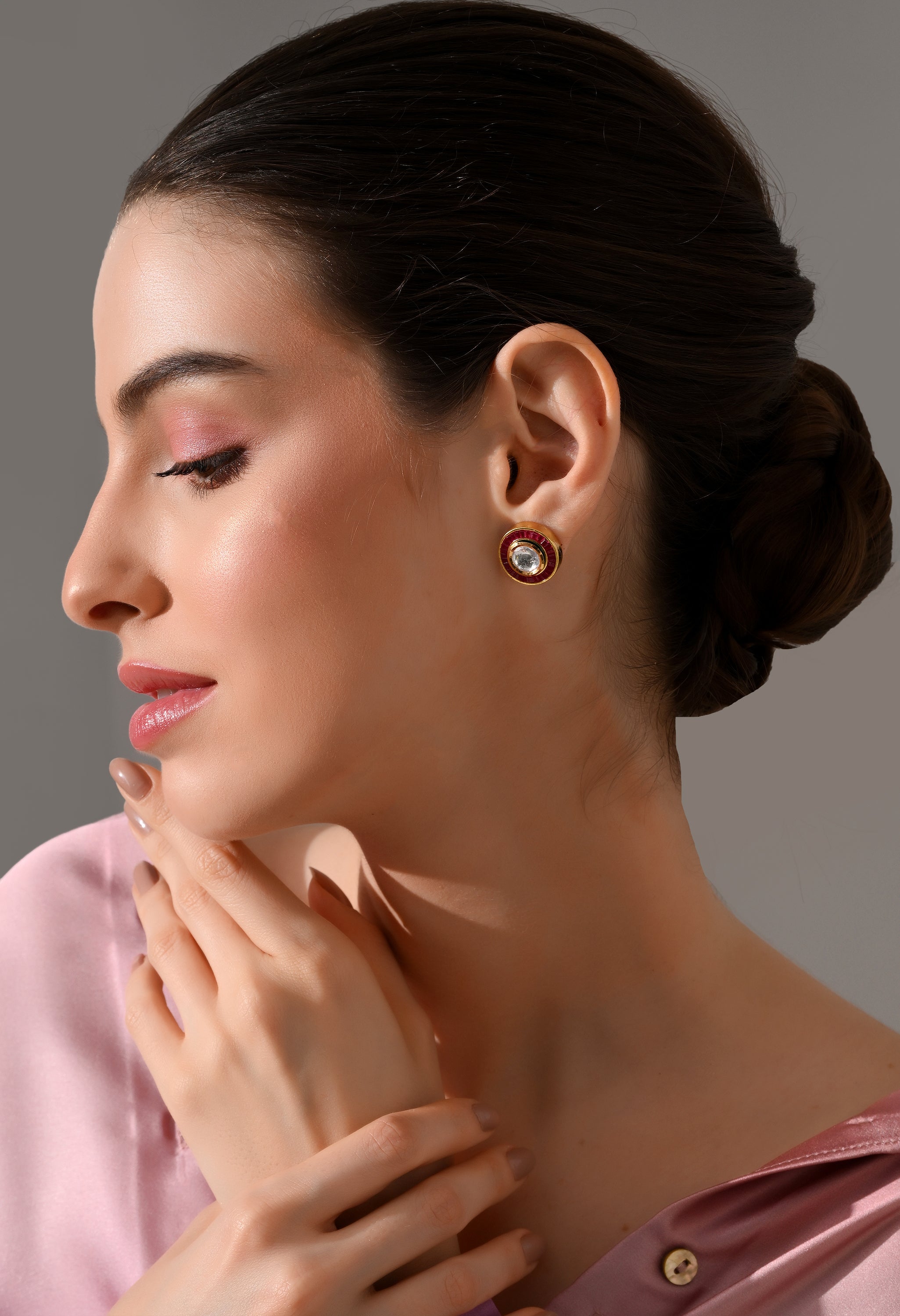 Ruby Radiance Kundan Stud Earrings