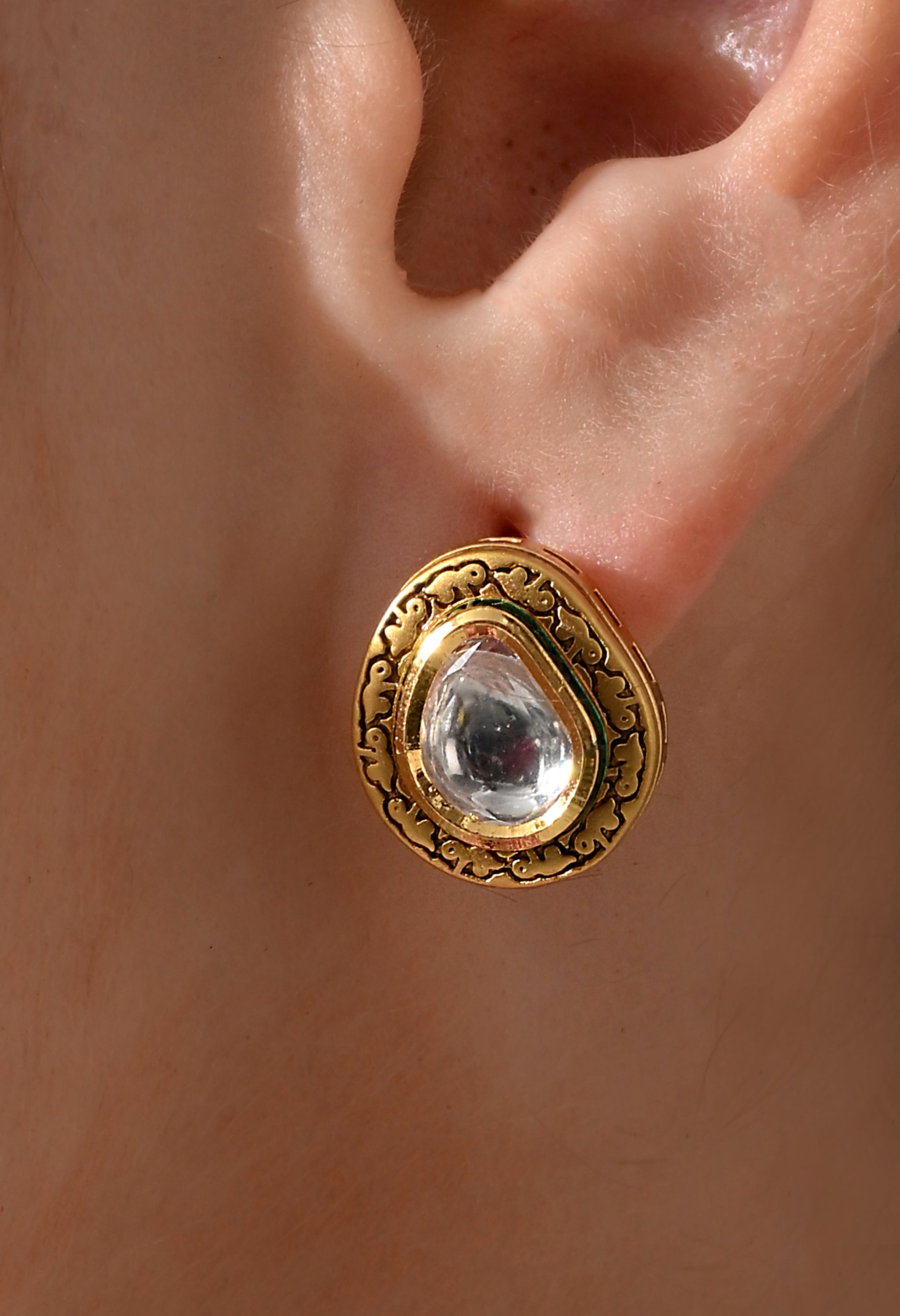 Heritage Teardrop Kundan Stud Earrings