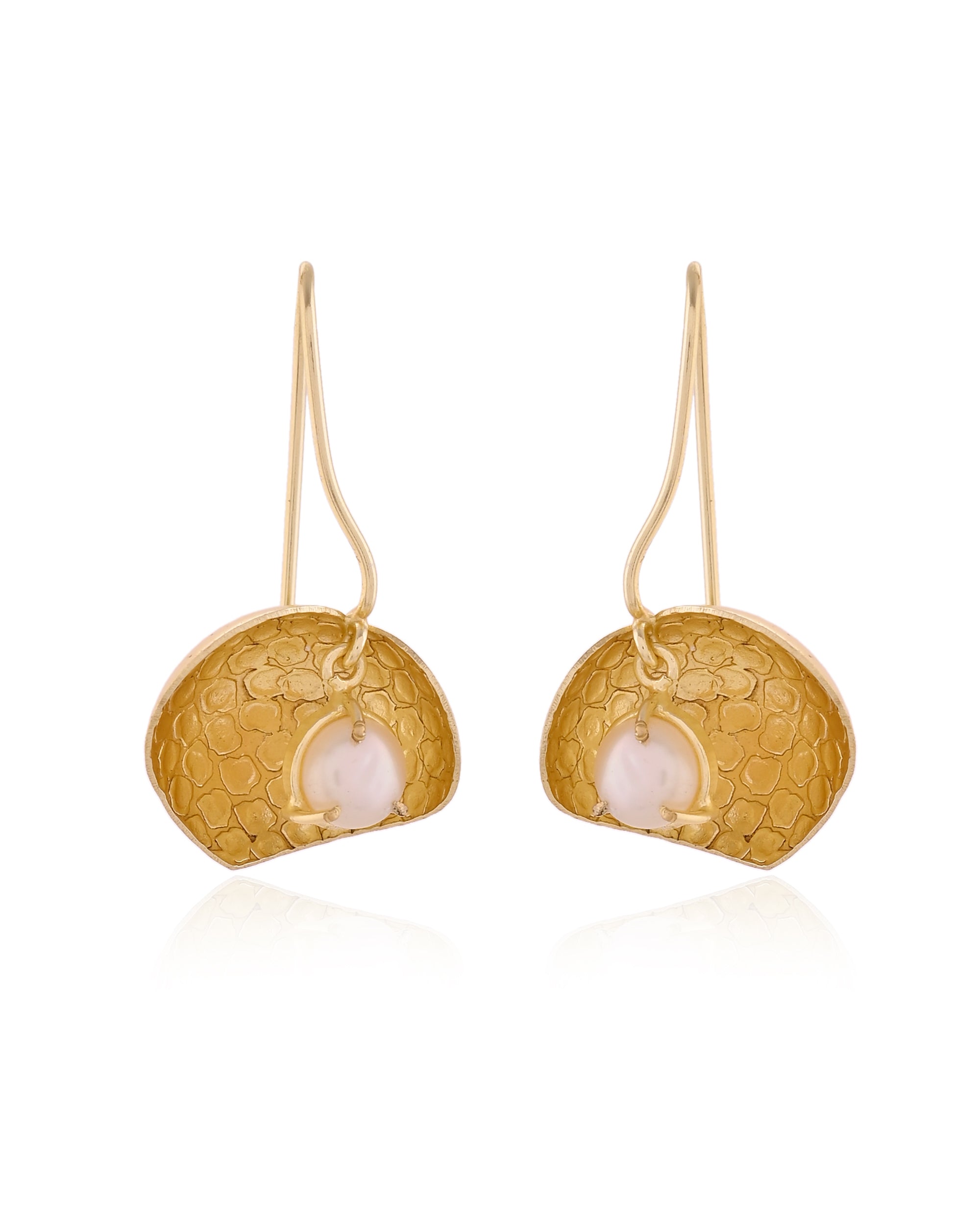 Textured Gold Pearl Drop Earrings