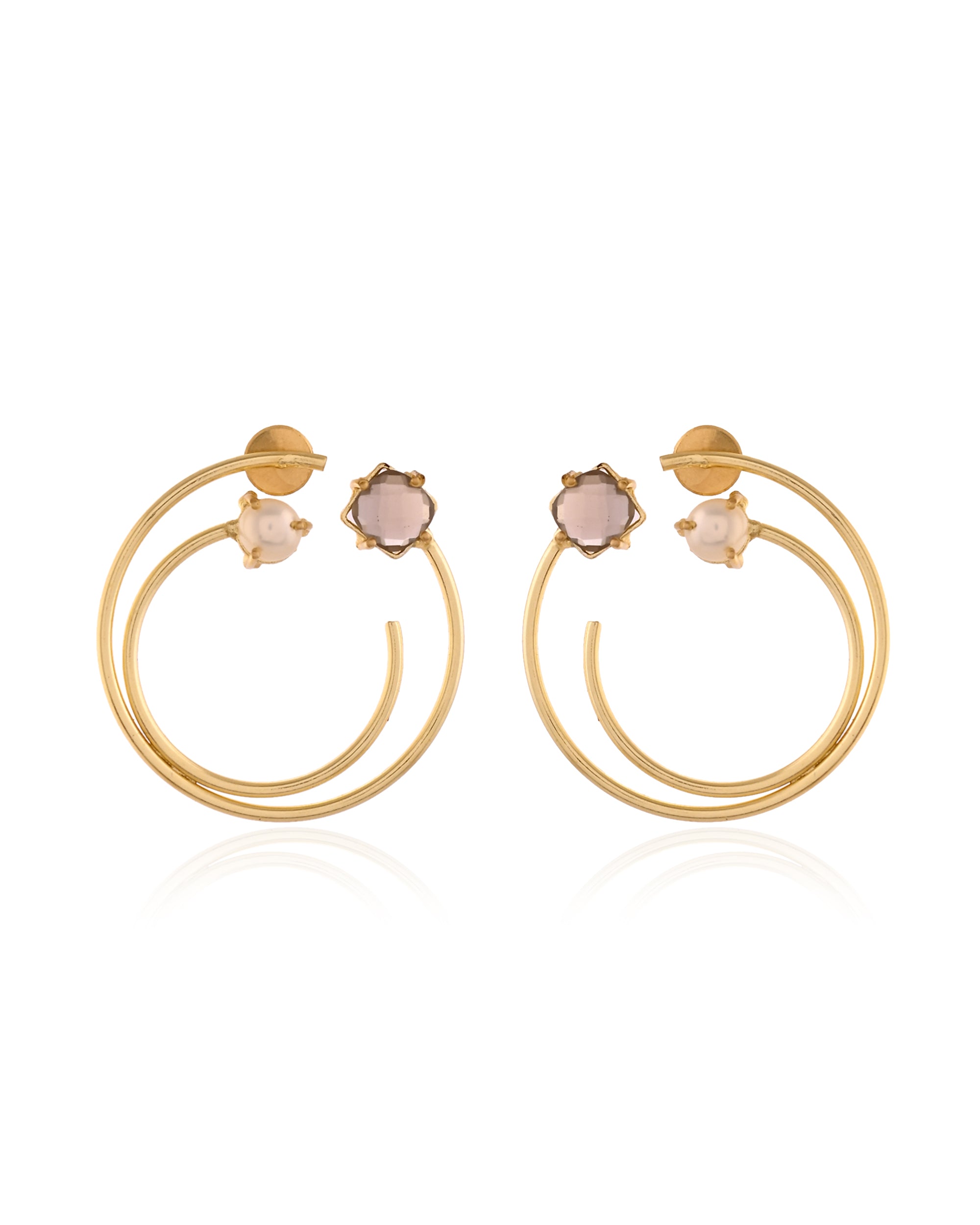 Dual Hoop Pearl Stud Earrings