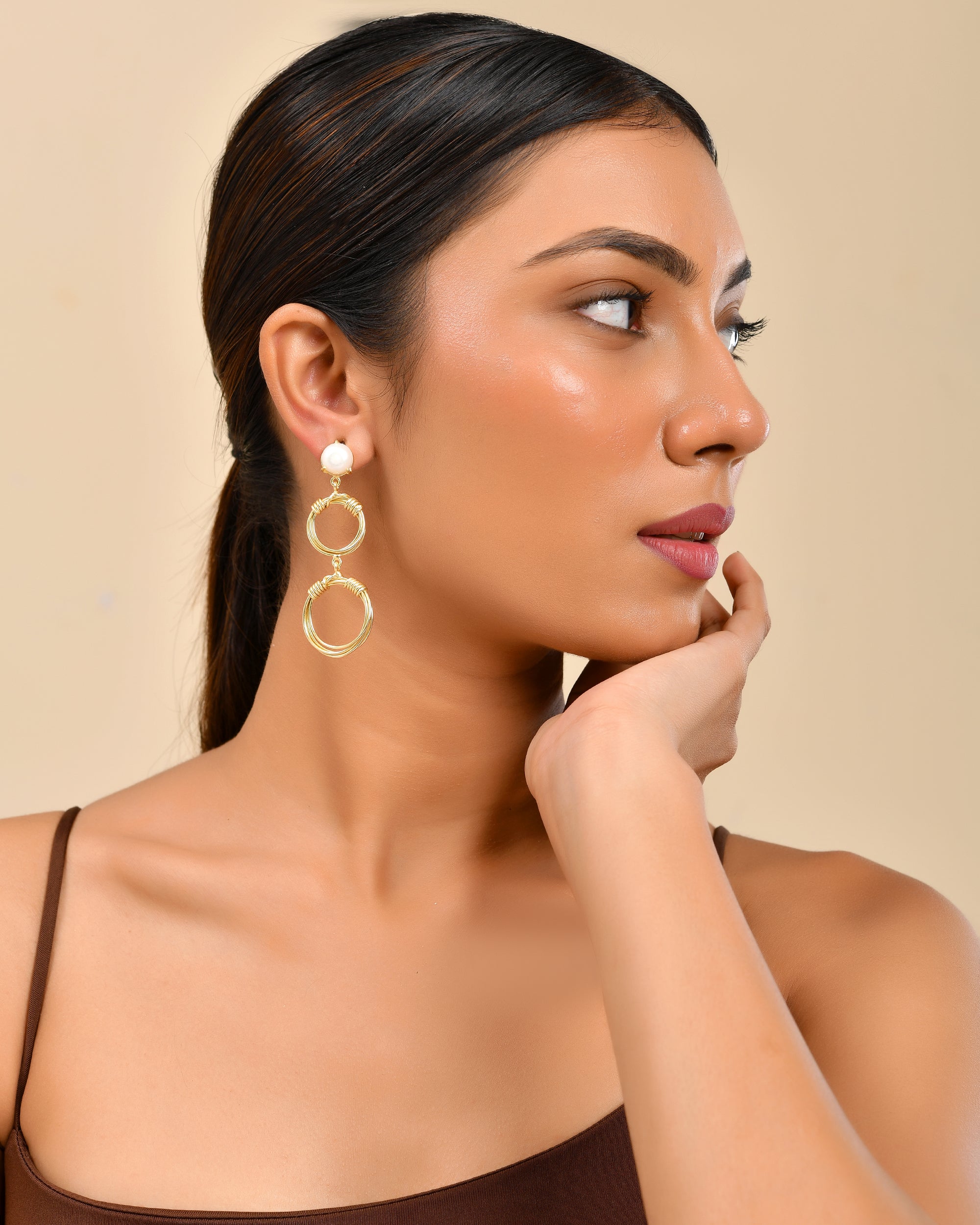 Pearl Double Hoop Drop Earrings