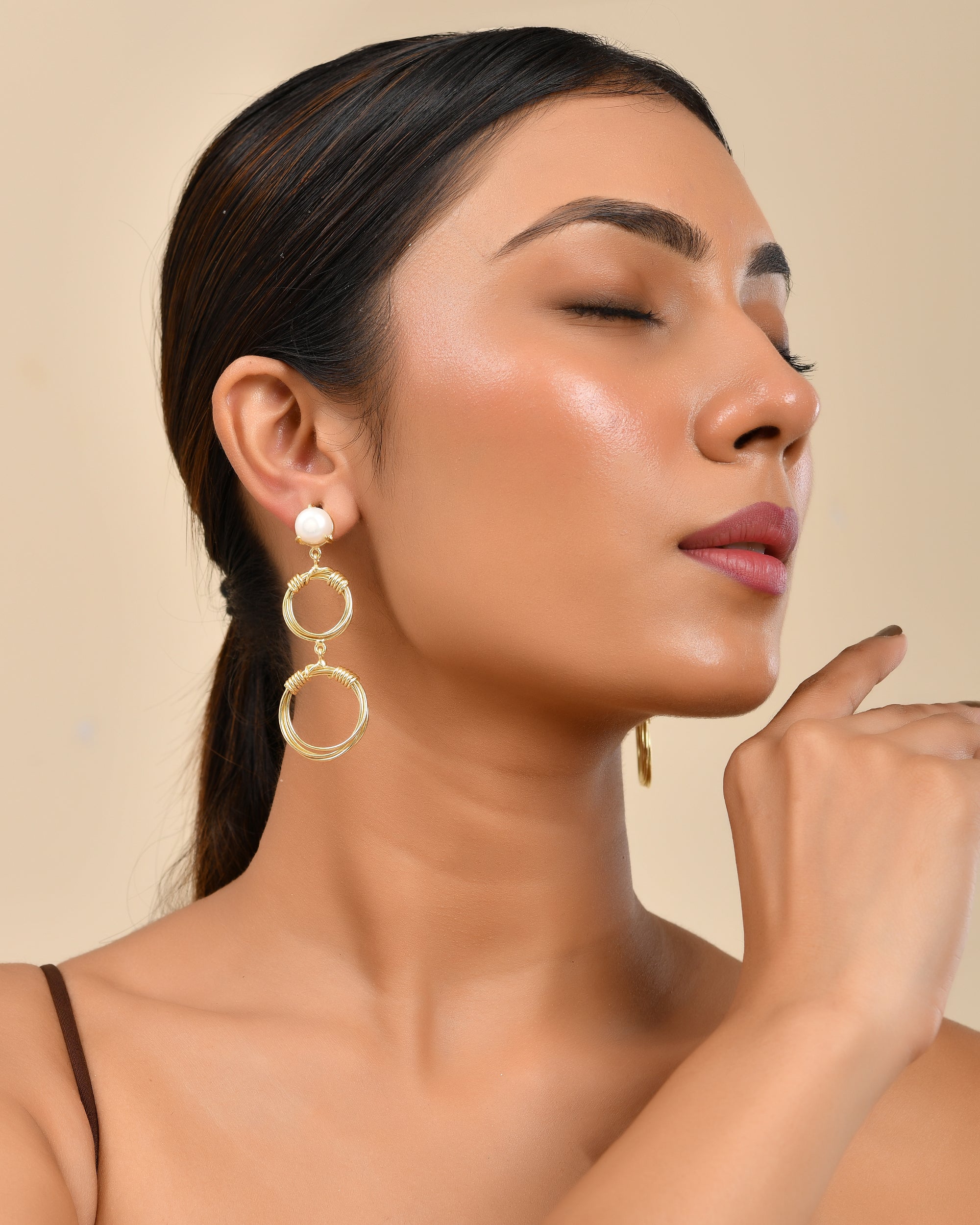 Pearl Double Hoop Drop Earrings