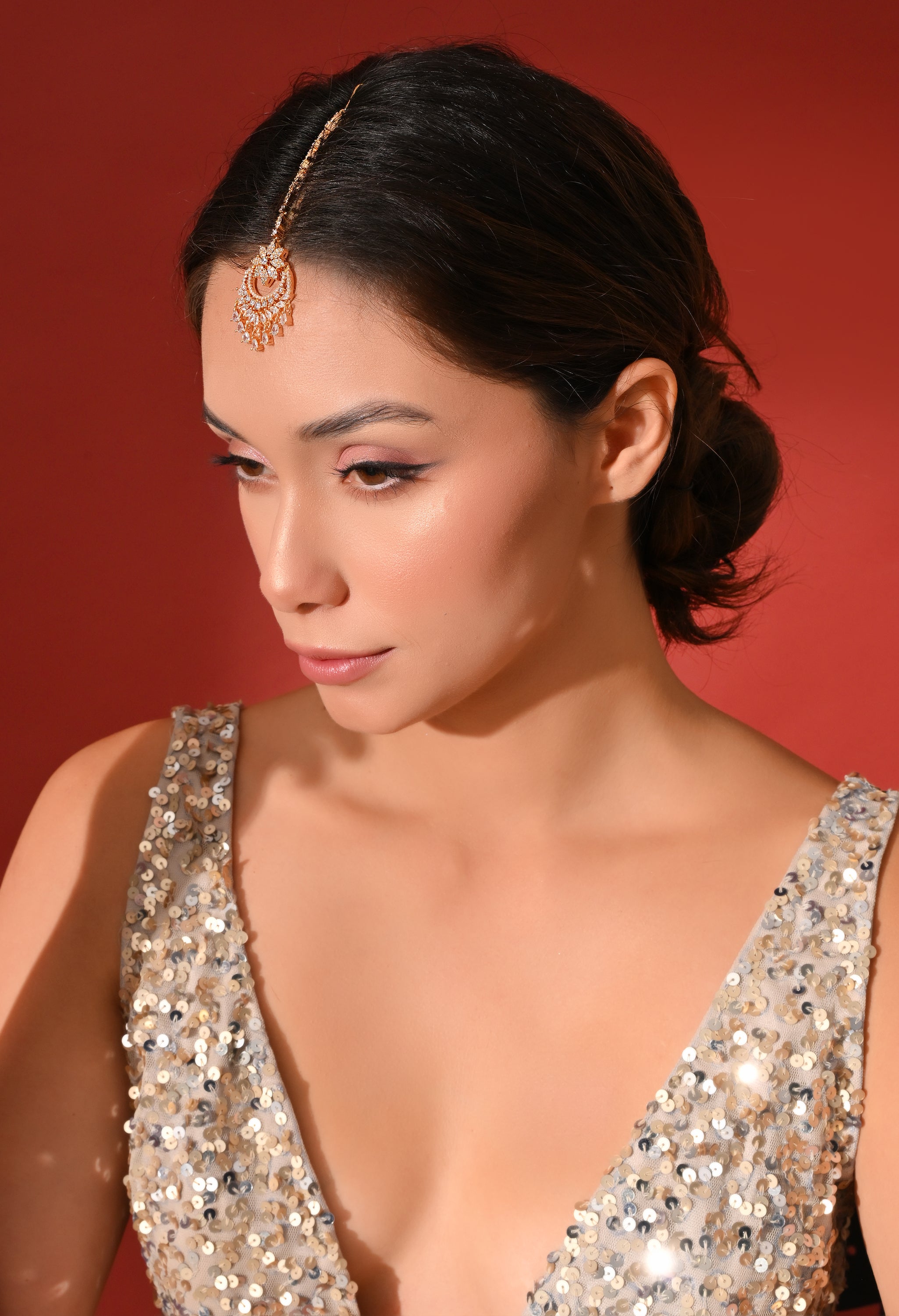 Gold Pearl Drop Bridal Maang Tikka