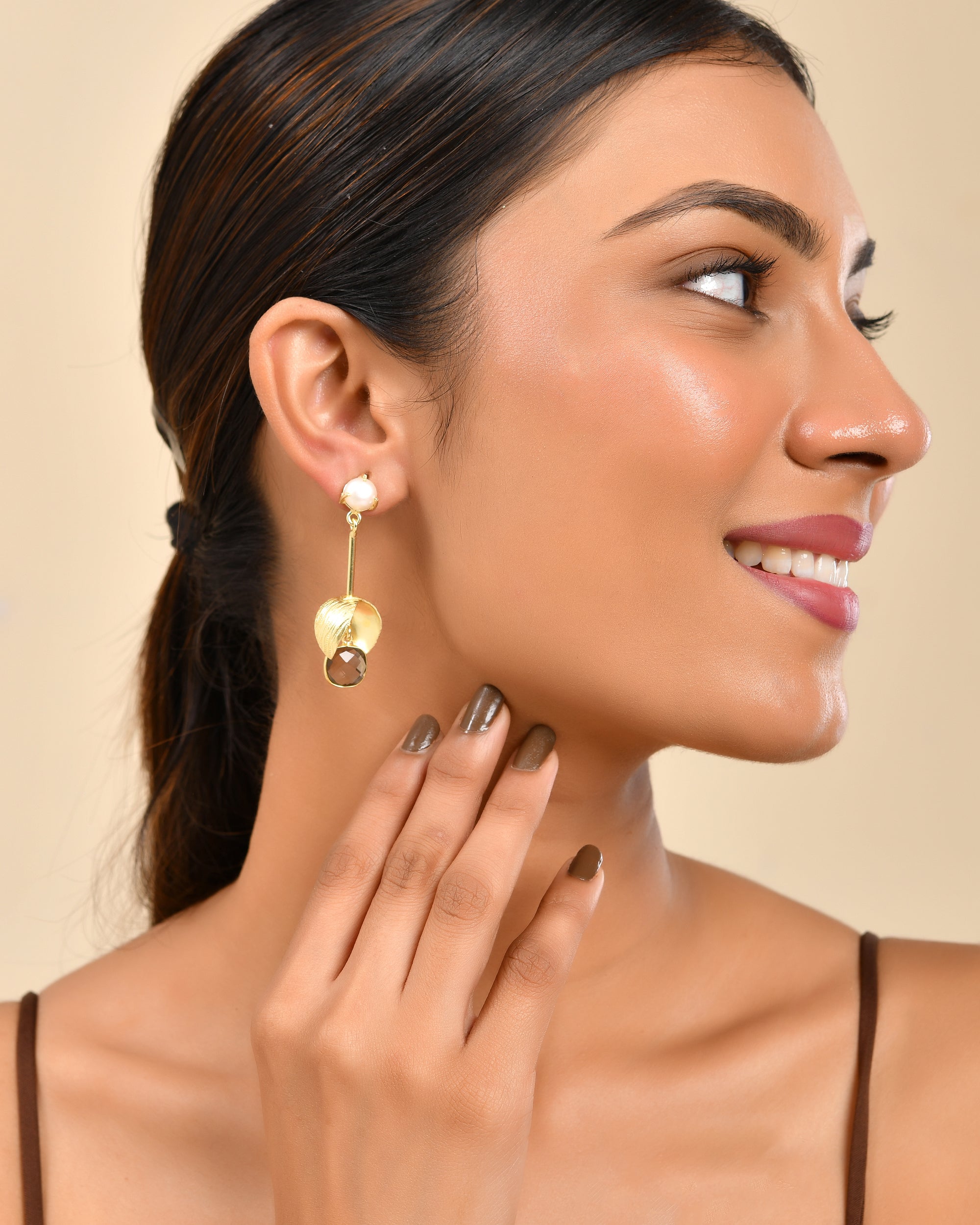 Pearl & Metal Drop Earrings