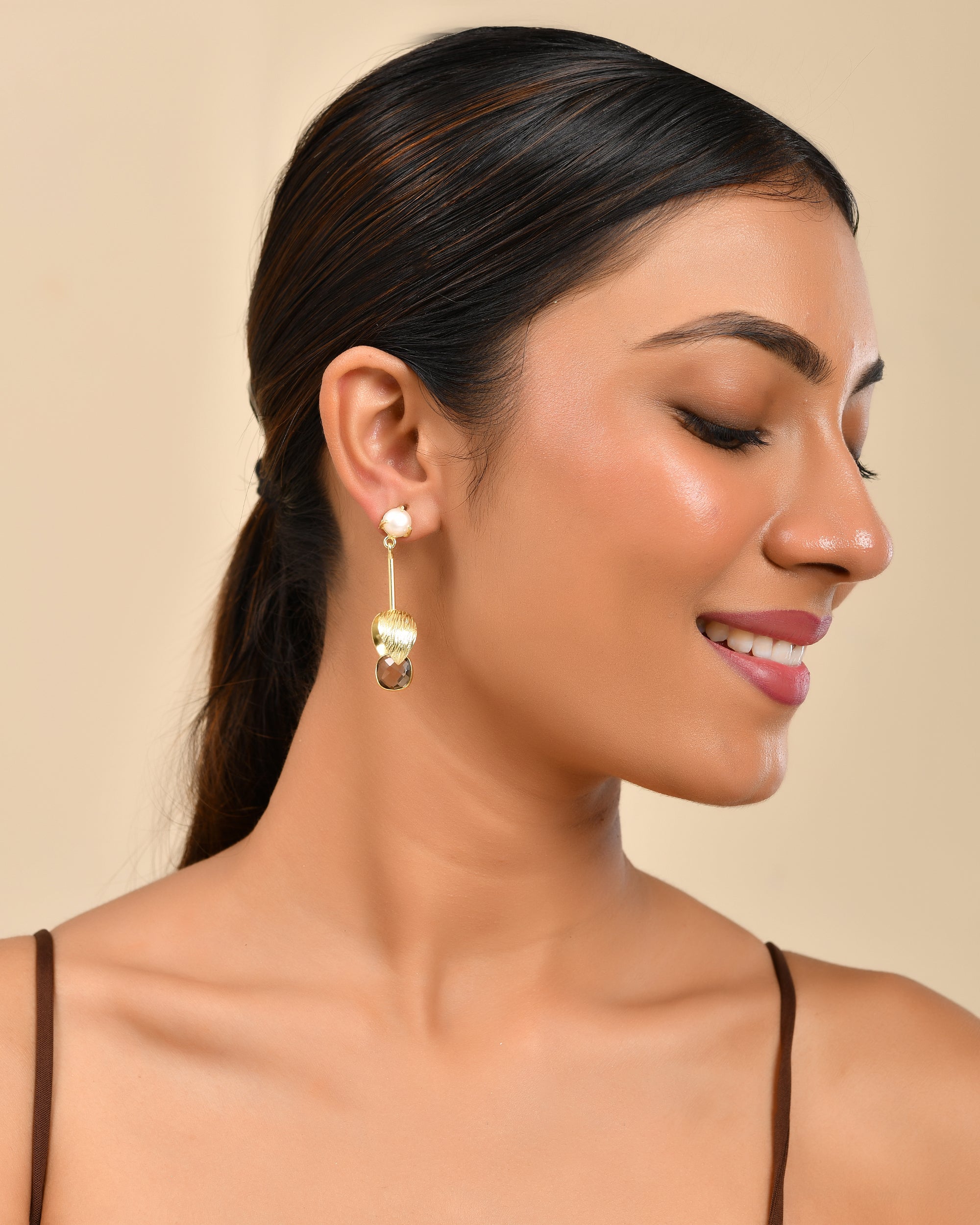 Pearl & Metal Drop Earrings