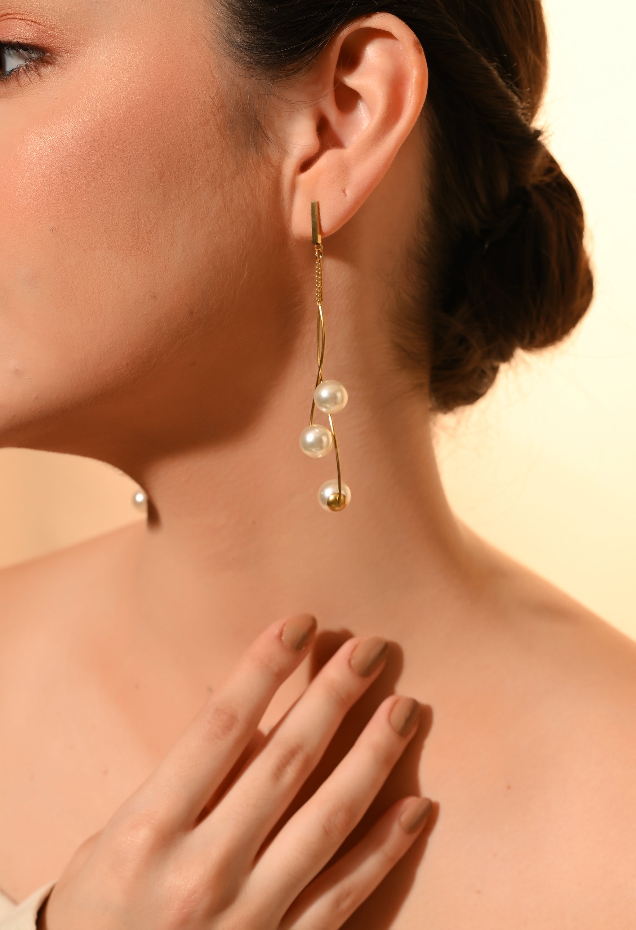 Golden Grace Pearl Drop Earrings